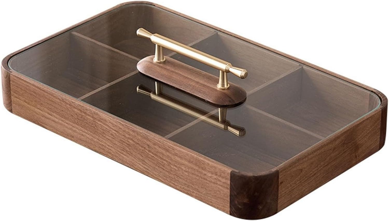 Vassoio per snack in legno con coperchio, vassoio da portata diviso per snack, organizer per alimenti fatto a mano per patatine, verdure, noci e dolci, vassoio da scrivania per soggiorno da 30 x 30 cm