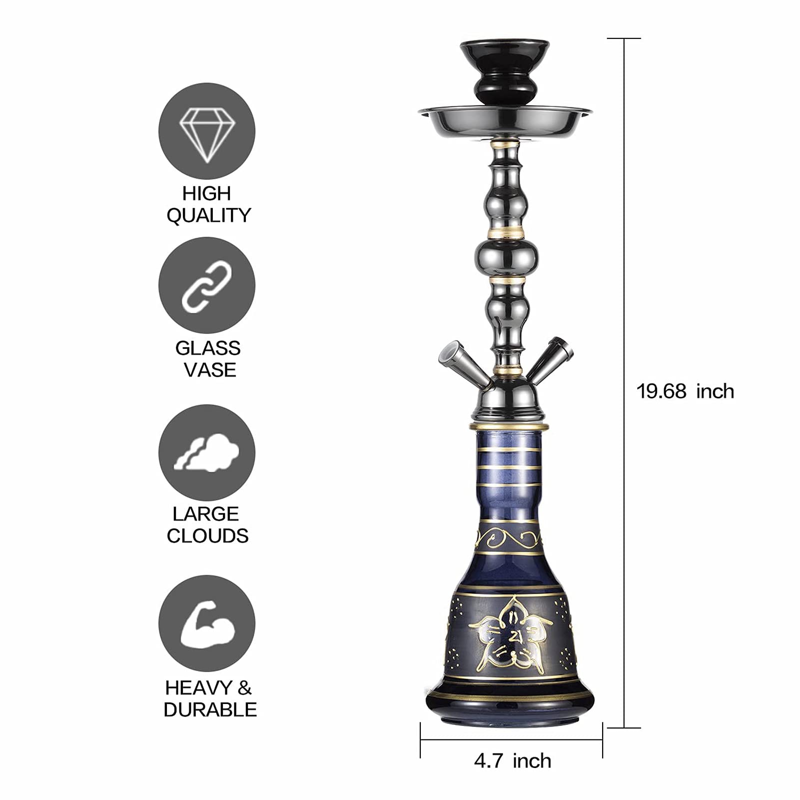 Juego De Nargota, 2 Manguera Premium Shisha Hookah Kit, Cubo Micro Modern Cube Hookah Acrílico Con Tazón De Cerámica Y Pinzas De Carbón Florero De Vidrio Cenicero.