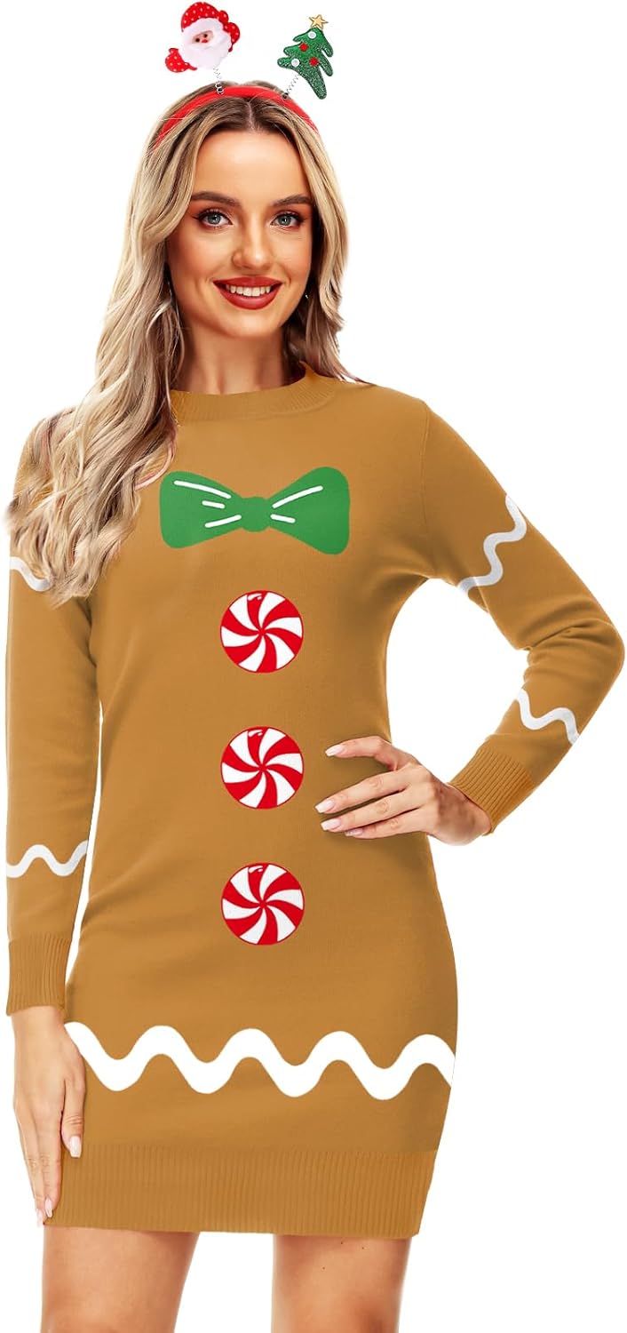 Deerose Women Christmas Sweater Dress Ugly Xmas Fall Winter Pullover Sweaters