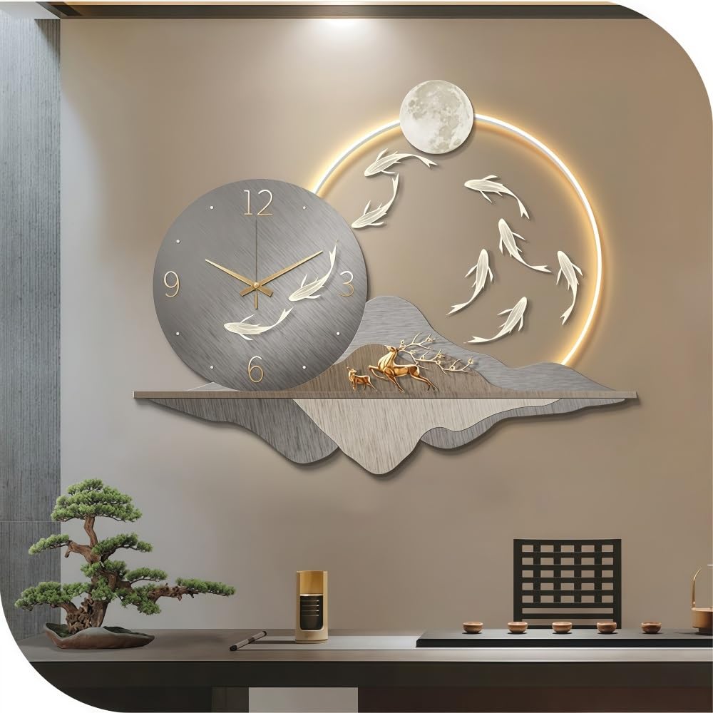 Orologio da Parete Moderno con retroilluminazione a LED, Orologio 3D a Forma di Piuma, Decorazione da Parete per Ingresso, Grandi Orologi da Parete per Soggiorno (27,6x23,6)