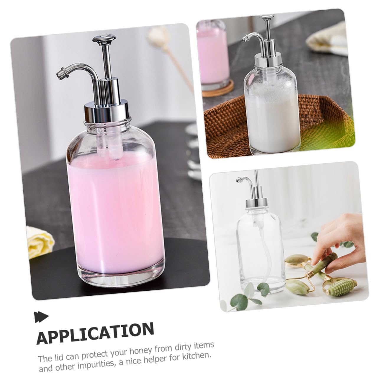 Distributeur de Sirop en Verre 500ml Lot de 2 Bouteilles Pompe Inox et Plastique Pp, Design Unique et Élégant Cuisine Pratique et Anti-gaspillage