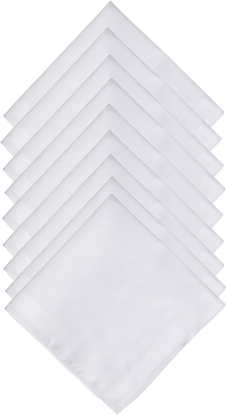TFS Men's White Pure Cotton Handkerchiefs with Hem, Pack of 9 Pcs Hankies