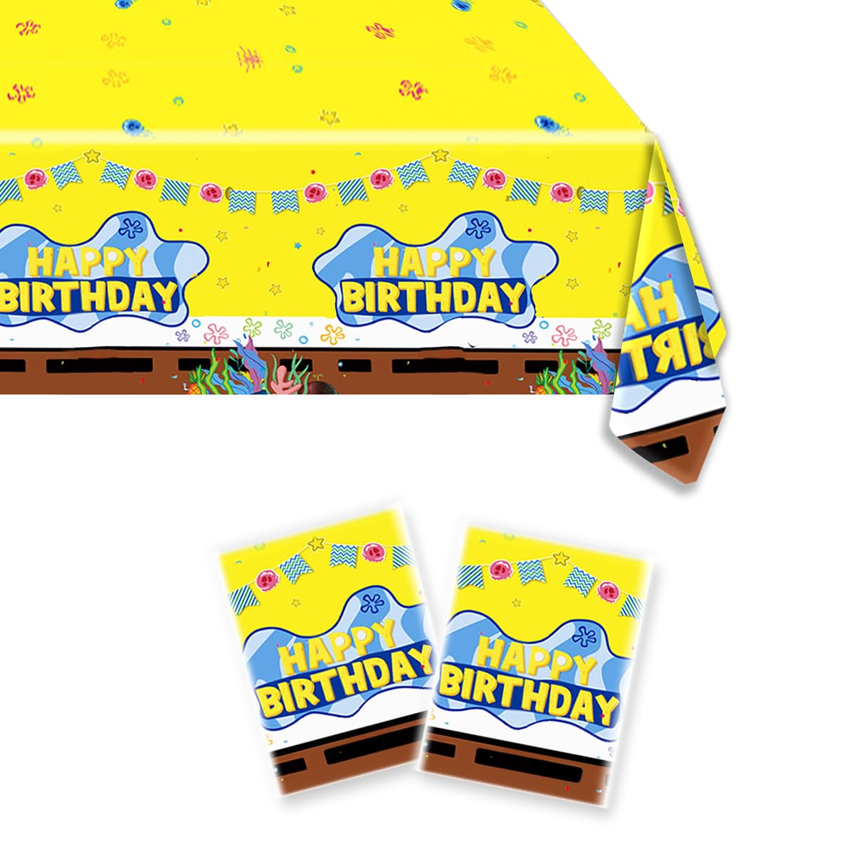 JU XIN 2Pcs Yellow Sponge Party Tablecloth |70.8 x 42.5 Inch| Yellow Sponge Birthday Party Supplies