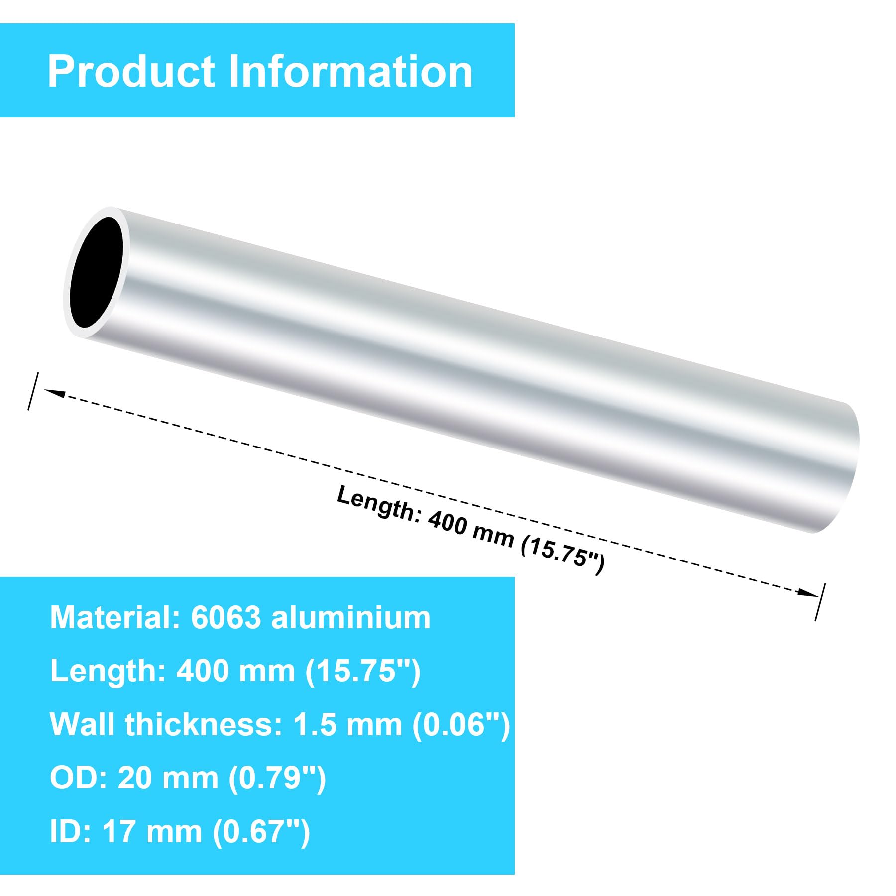 4x 6063 Aluminium-Rundrohr – 20 Mm Außen-, 17 Mm Innen-Durchmesser, 200 Mm Länge, Nahtlos, T5-vergütet