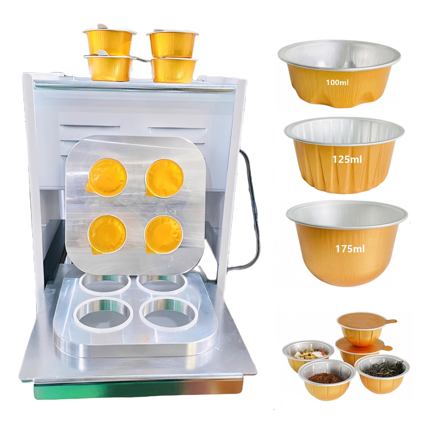 HADECOLL Manual Heat Sealing Machine with LCD Control for Aluminum Foil Cups, 300W Electric Sealer for Coffee Pods and Takeaway Use,100ML/125ML/170ML