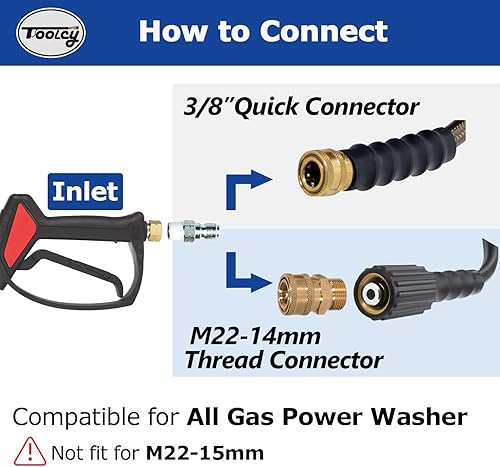 Miniatura 4 de TOOLCY Kit de manguera y pistola para lavadora a presión, manguera de lavado a presión de 3300 psi, manguera de lavado a presión de 25 pies 14