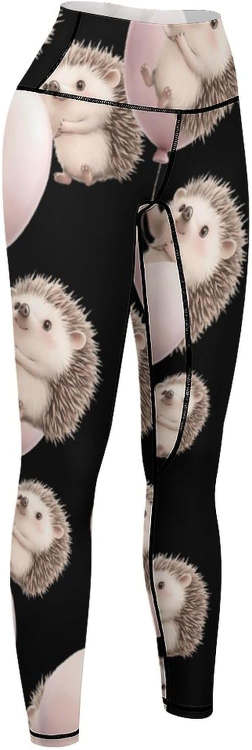 Hedgehog Holding A Balloon Women's Yoga Pants Lounge Legging Workout High Waisted for Running Gym