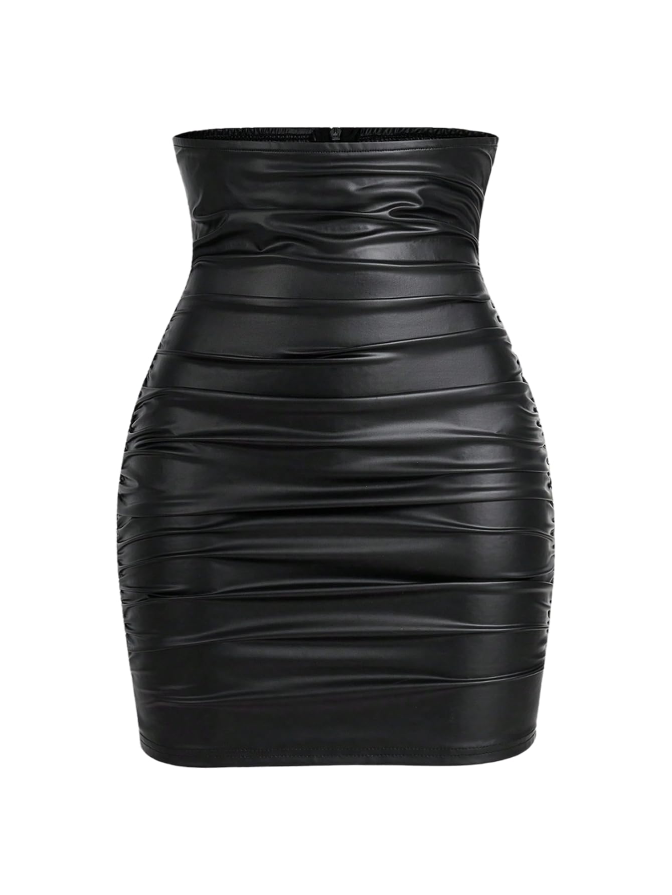 GORGLITTER Womens High Waisted Ruched Fitted Tummy Control Skirt Dressy Casual Leather Bodycon Mini Skirt