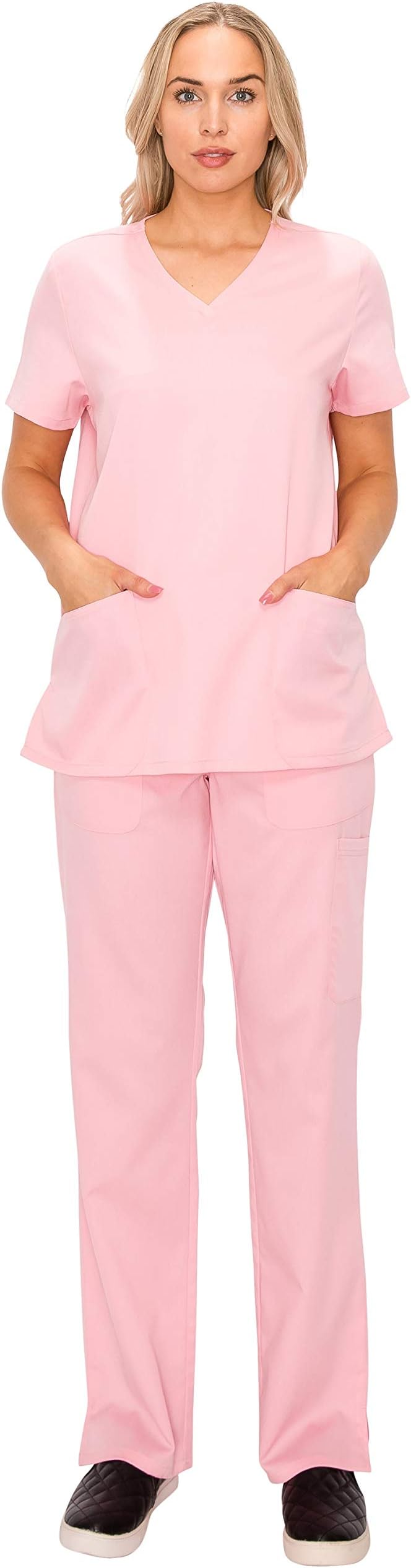 Women's Medical Uniform Scrub Sets - 2 Piece V Neck Top Drawstring Pants Stretch Soft Lightweight Pocket Nursing