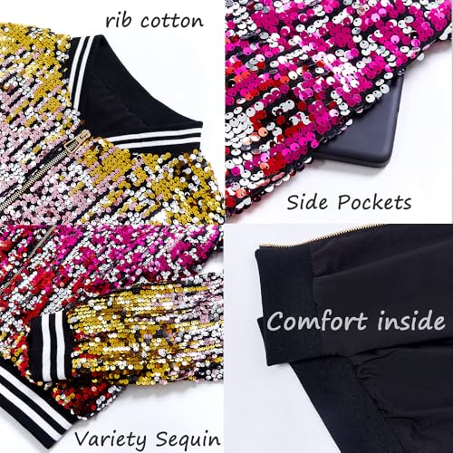 Image of YIYI Mens Sequin Jacket Bomber Sparkly Striped Varsity Glitter Jacket Male Party Outwear Coat Birthday Holiday Clothes