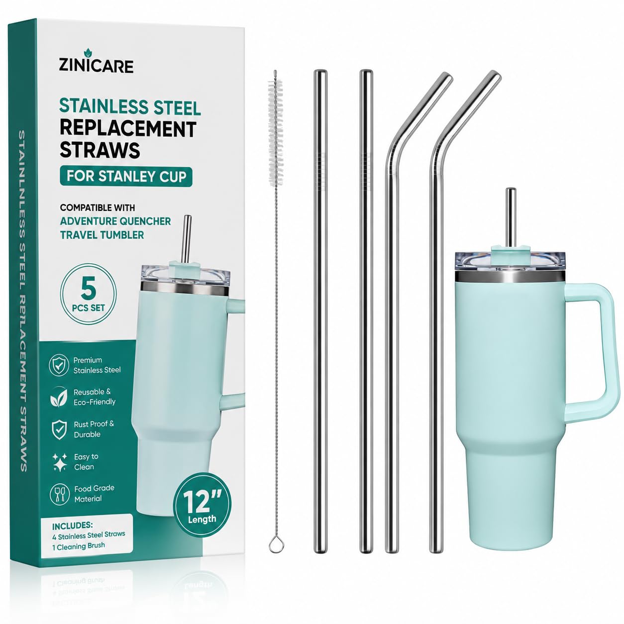 Stainless Steel Replacement Straws for Stanley Cup - Reusable, Compatible with Adventure Quencher Travel Tumbler - Durable with Cleaning Brush (12 inch)-image-13