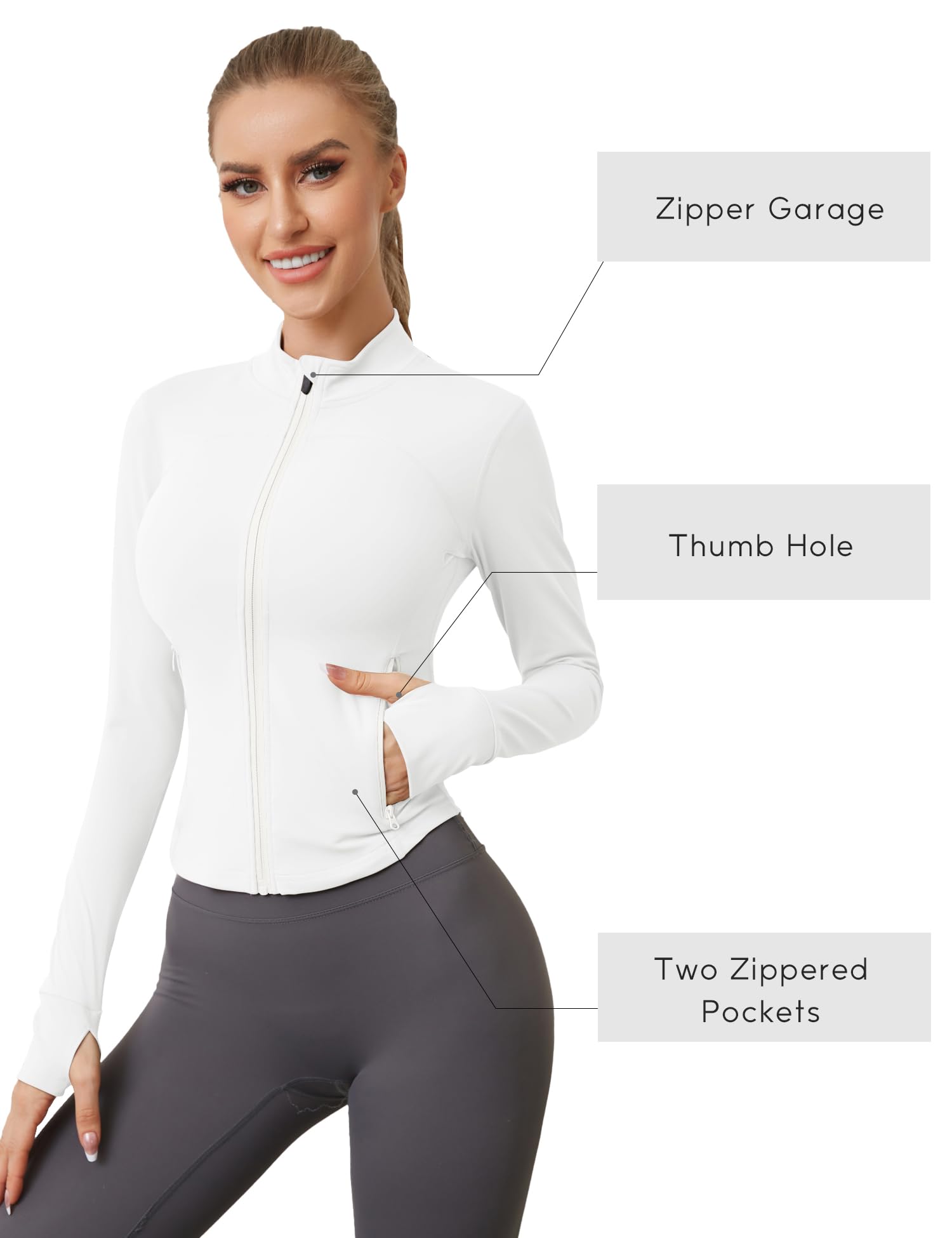 IECCP Camiseta deportiva con cremallera para mujer, con dos bolsillos laterales, transpirable, para entrenamiento, yoga, camiseta de fitness con agujeros para el pulgar