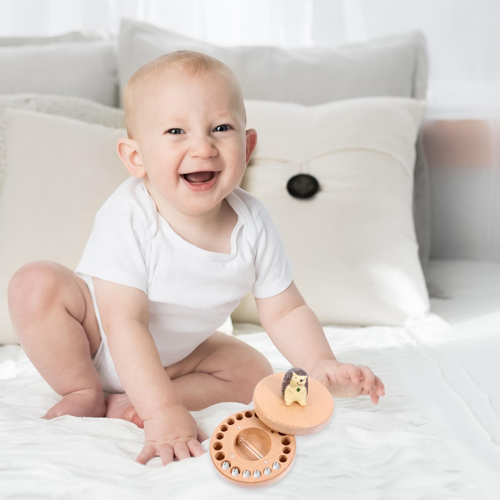 WOONEKY Caja de Dientes de Leche Infantil de Madera, Organizador
