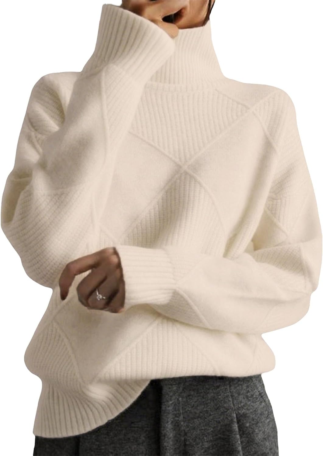 Women's Cable Knit Sweater Turtleneck Long Sleeve Loose Chunky Casual Oversized Pullover Tops 2025 Winter Trendy