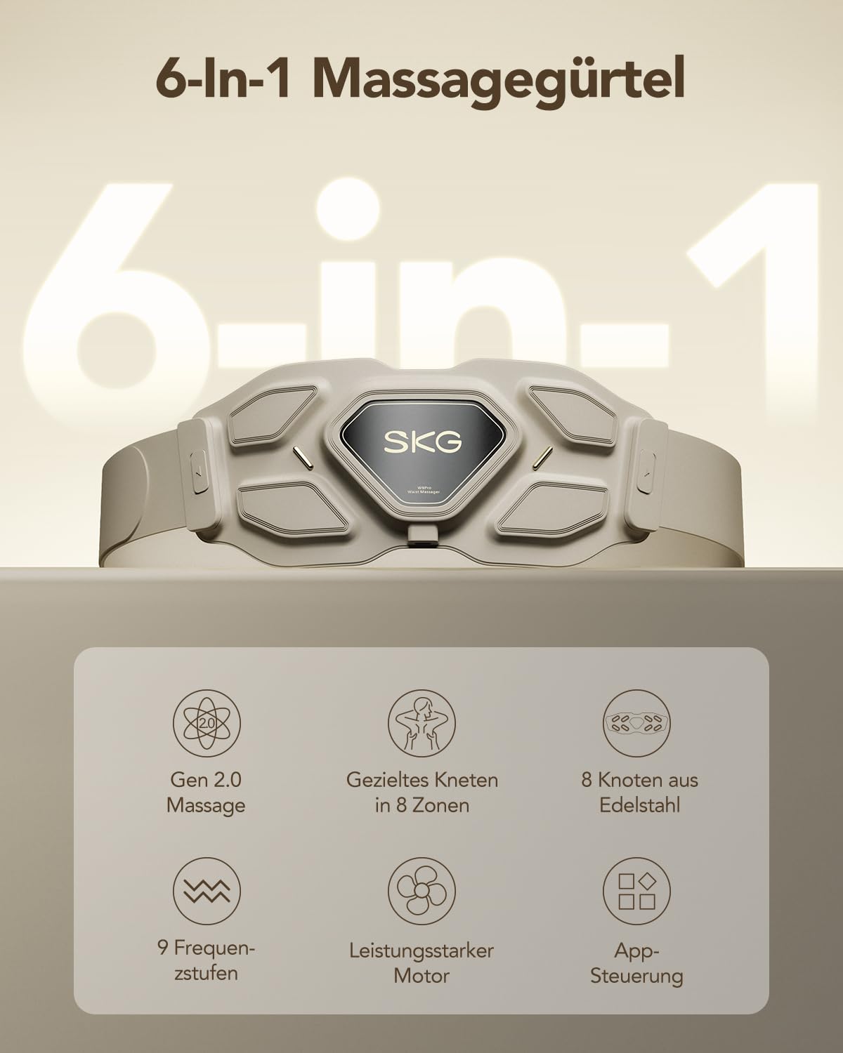 SKG® Das Original kabelloser Massagegürtel mit Wärme für den unteren Rücken – tragbar & verstellbar, Puls- und Vibrationsmassage zur aktiven Muskelentspannung, Geschenk für Mama Damen Herren, W9 Pro