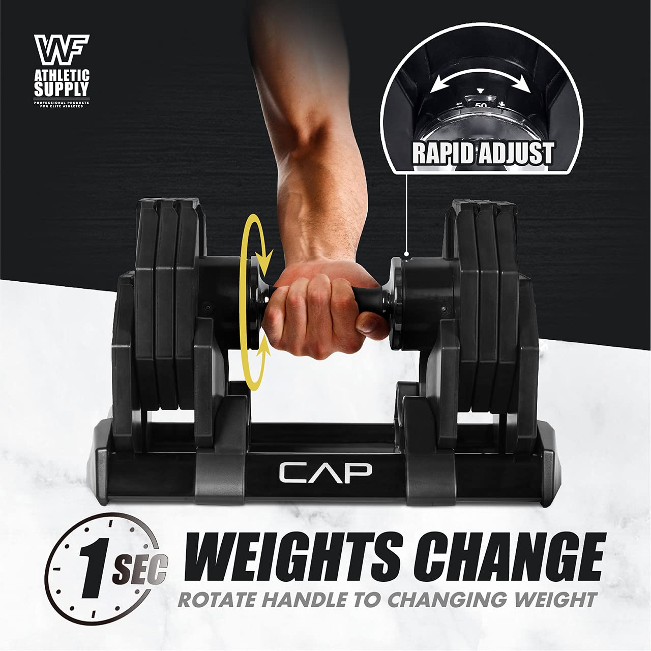 WF Athletic Supply Adjustable Dumbbell with Anti-Slip Turning Handle and Dumbbell Tray, Quick Weights Select, Suitable for Men and Women, 12.5LB / 25LB / 50LB / 55LB Size Options Available