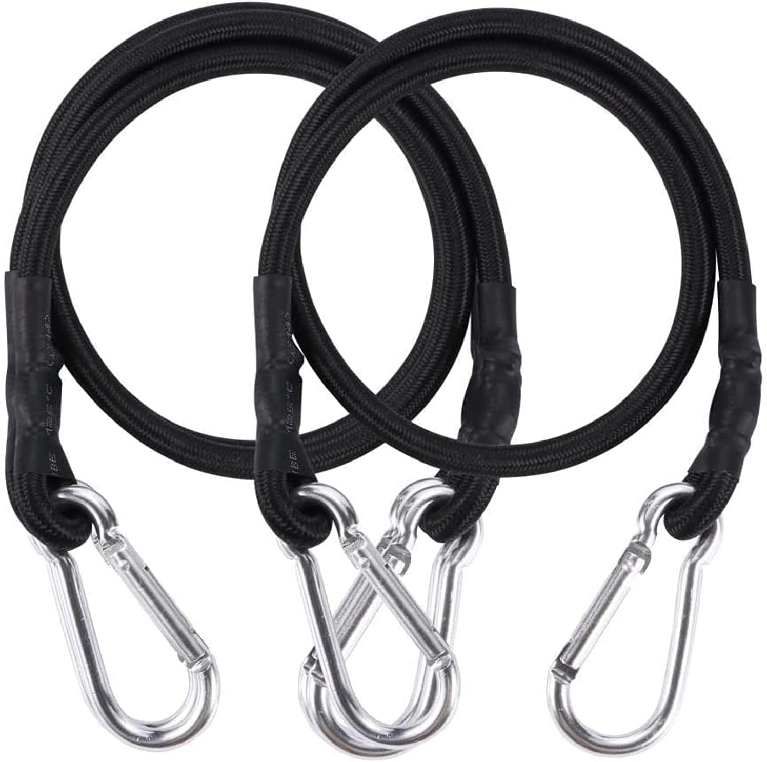 2M Extra Long Bungee Cord, Anti Falling Fixed Lashing Rope with Carabiner Black, Elastic Binding Rope for Truck and Electric Vehicle Packaging 2Pcs