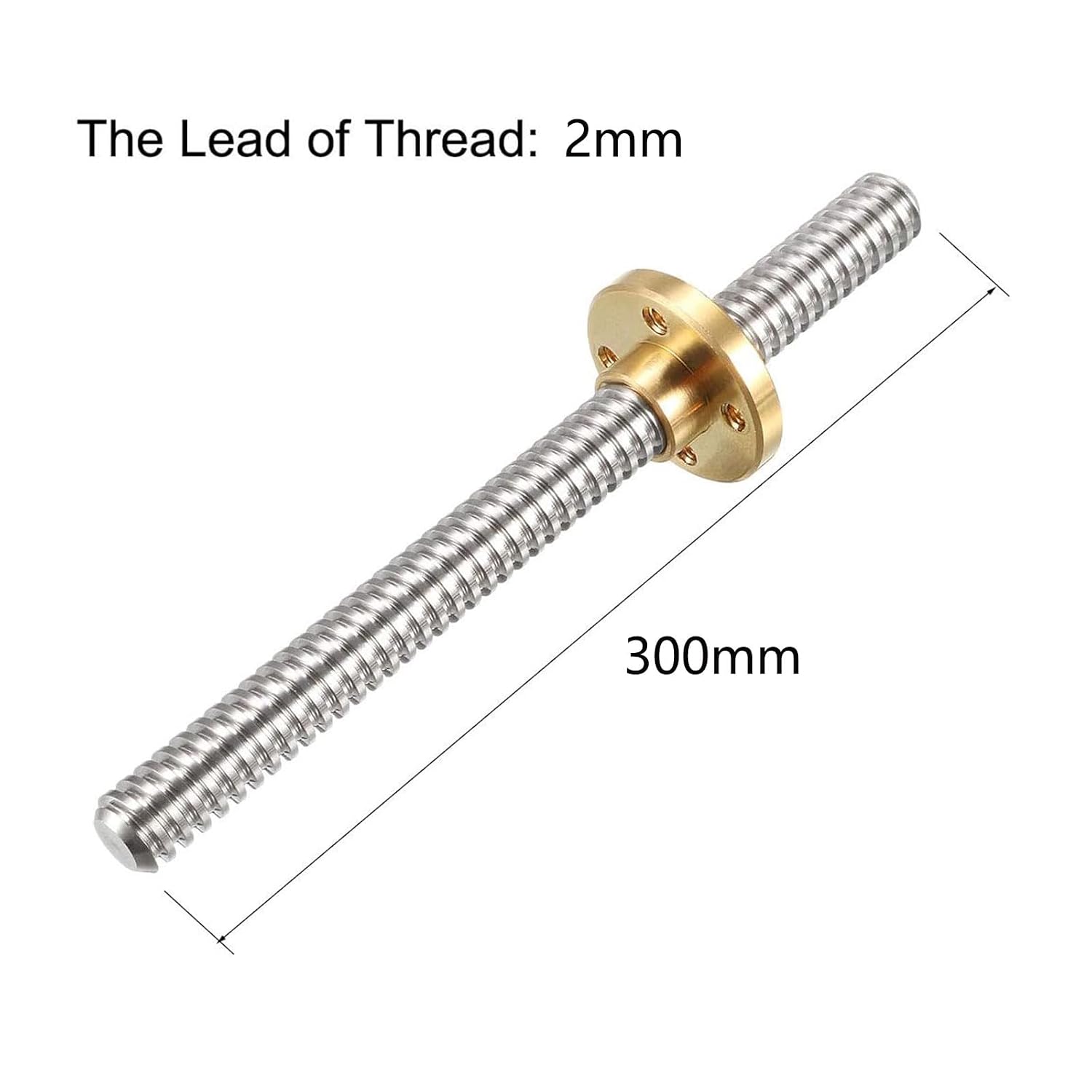 TOP-VIGOR 2Pcs T8 Lead Screws 300mm Length, 8mm Dia 2 Lead Stainless Steel Threaded Rod Lead Screw with Copper Nut Trapezoidal Thread for 3D Printer Stepper Motor