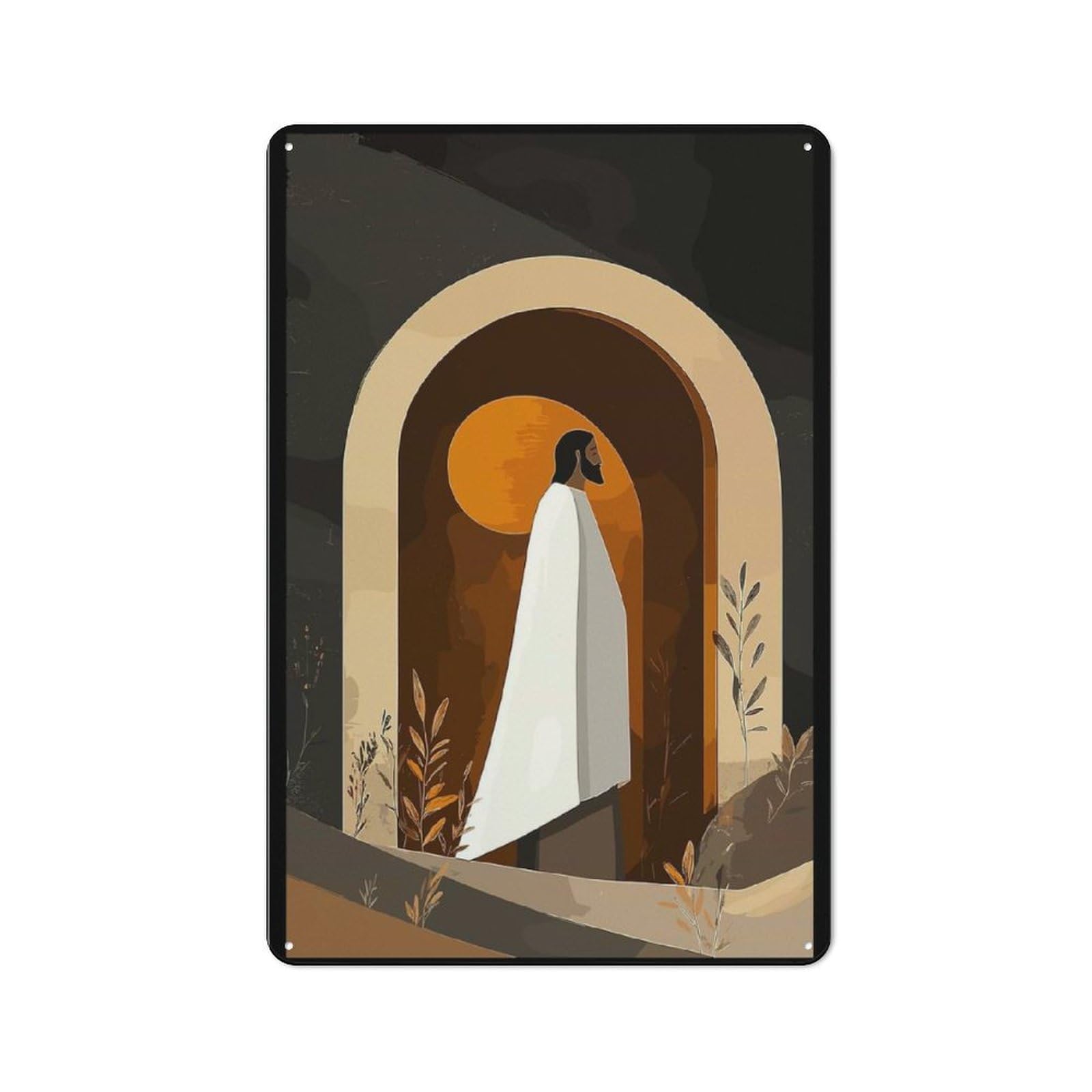 Retro Metal Plaque 30x20cm Featuring Jesus Christ in Archway for Home Bar Wall, for Room Styling Across Home Bars And Entertaining Spaces