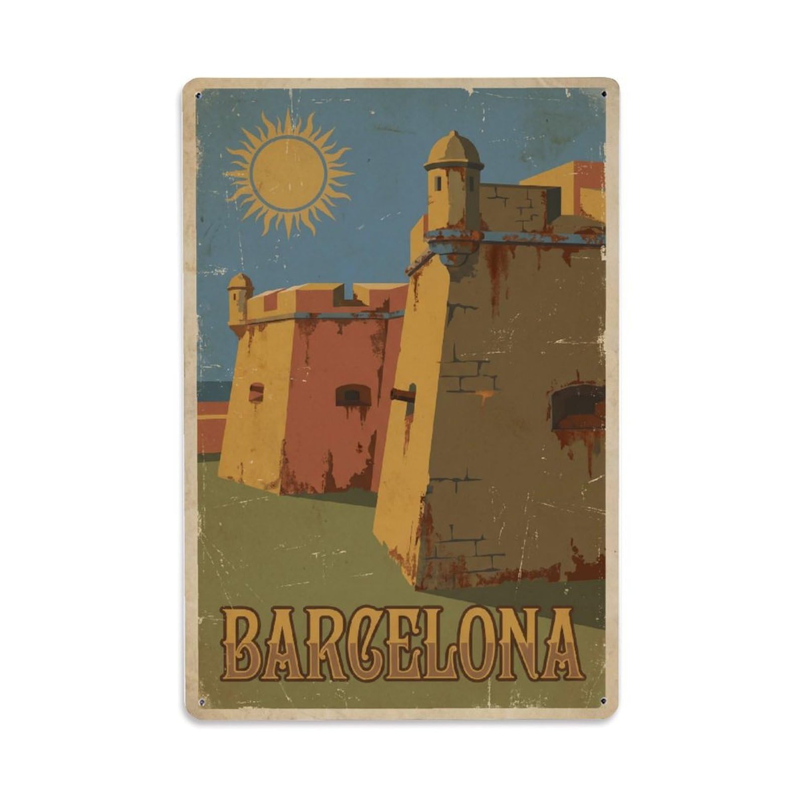 Vintage Travel Bastions Spain Defensive Metal Tin Sign Plaque Wall Decor for Cafe, Club Bar, Office, Home Garden Metal Poster 8x12Inch