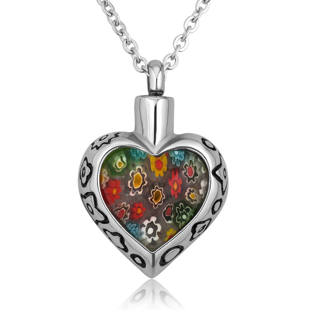 CharmSStoryCharmSStory Colorful Flower Urn Necklaces for Ashes Heart Cremation Keepsake Holder Memorial Pendants