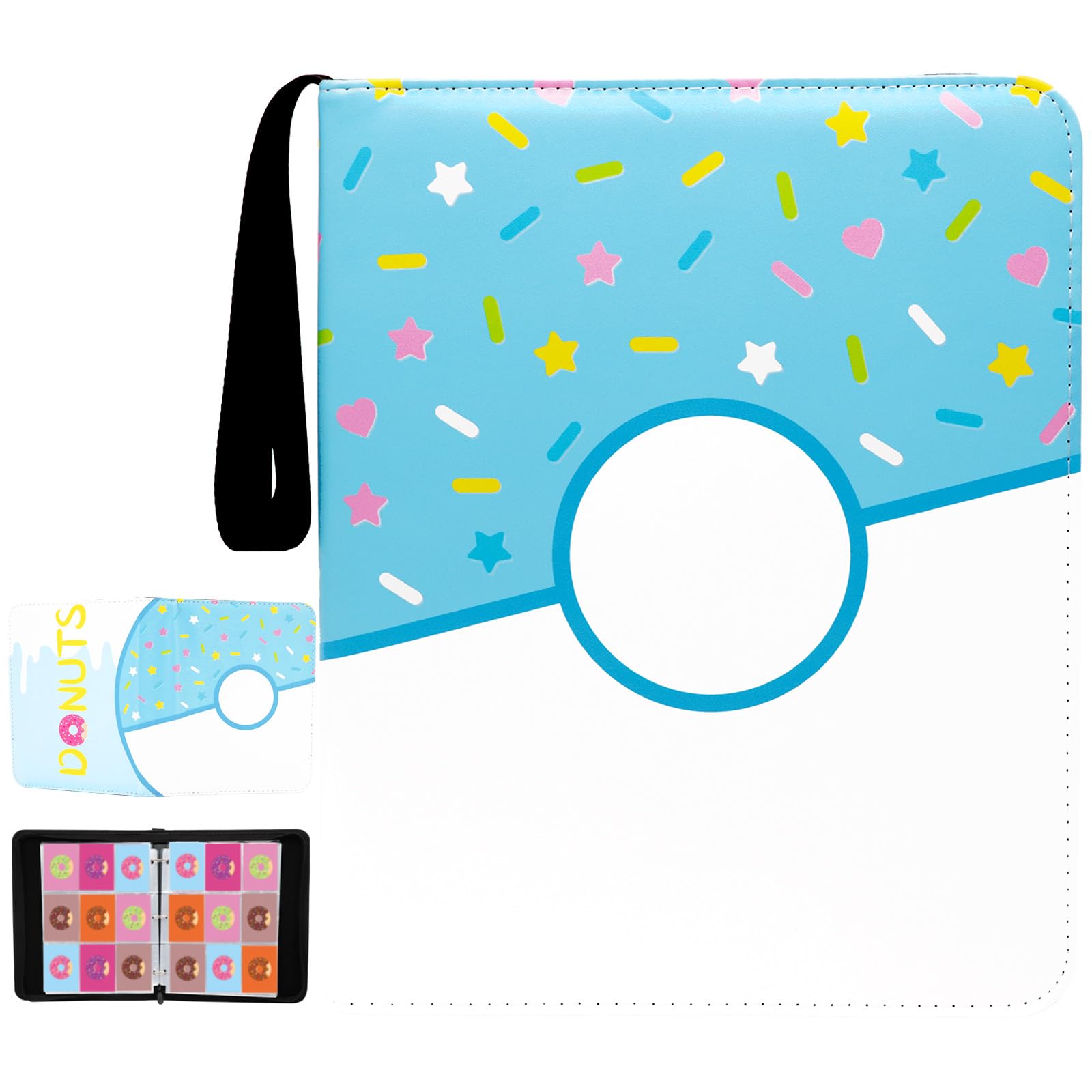 Album per carte da collezione 900 tasche, ciambella blu, con cerniera, per ragazze e adolescenti (ciambella blu, 900 tasche)