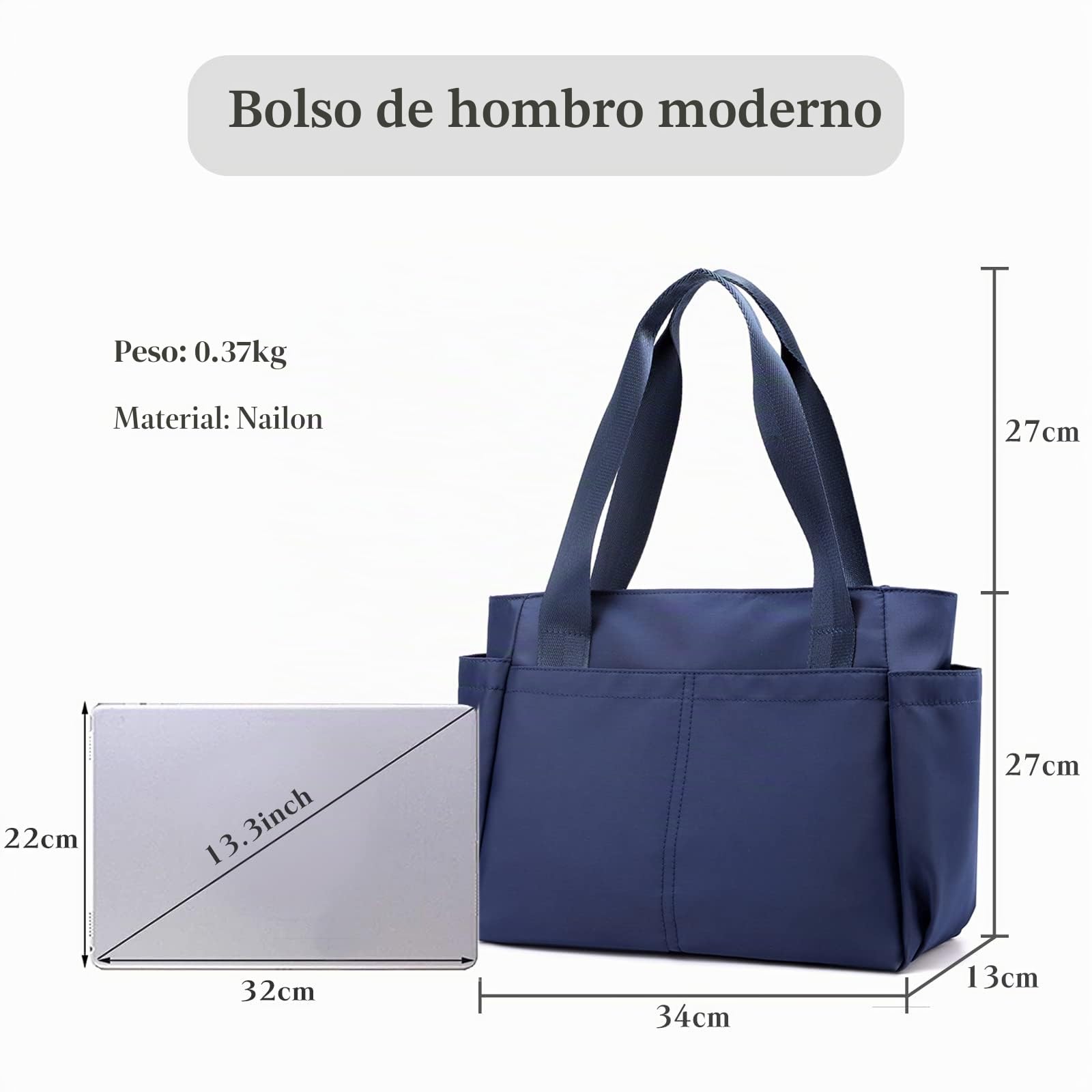 Bolsos de Mujer Bolso de Hombro de Nylon Bolso de Mano Bolsa Tote para Compras Viajes Trabajo Uso Diario Azul