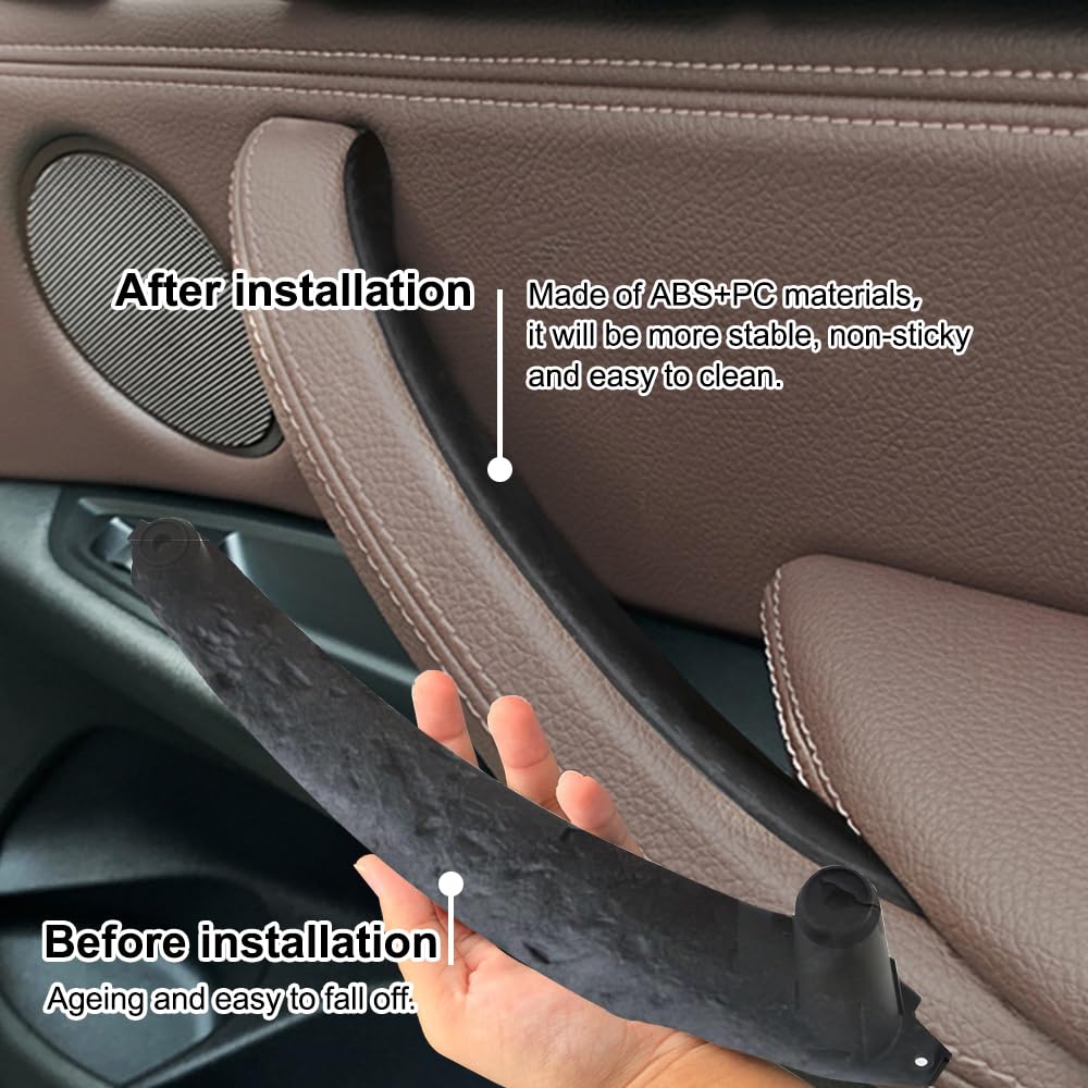 4 piezas de manija de puerta interior de ABS para coche, panel interior, cubierta embellecedora para tirar, reposabrazos compatible con B-MW E70 E71 E72 X5 X6 2007-2014 -negro