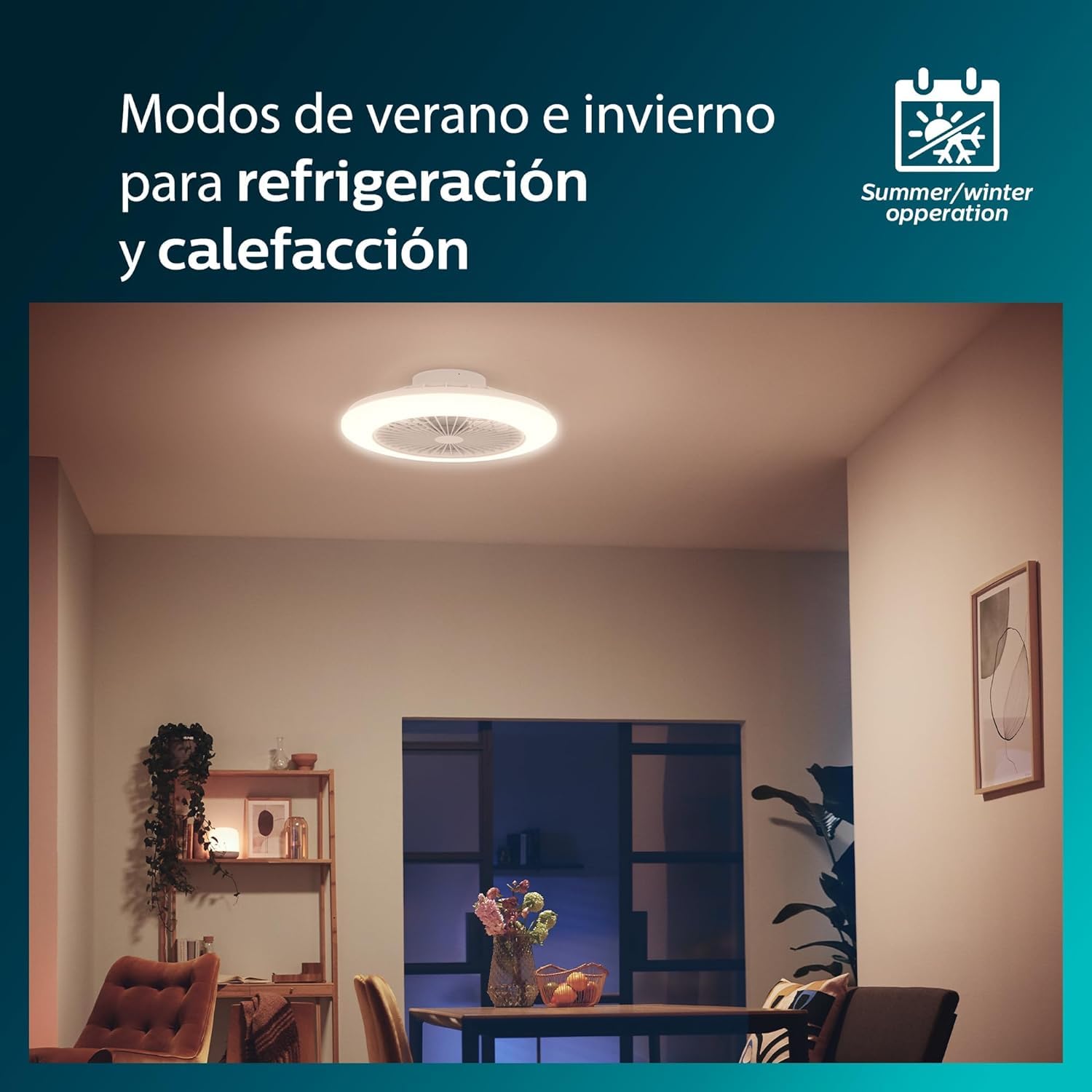 Philips - Ventilador de Techo Philips Amigo, compacto,motor DC,con luz led integrada 20W(4400 lúmens),Luz Blanca regulable(3 temperaturas color),ideal para habitaciones pequeñas,control remoto,Blanco