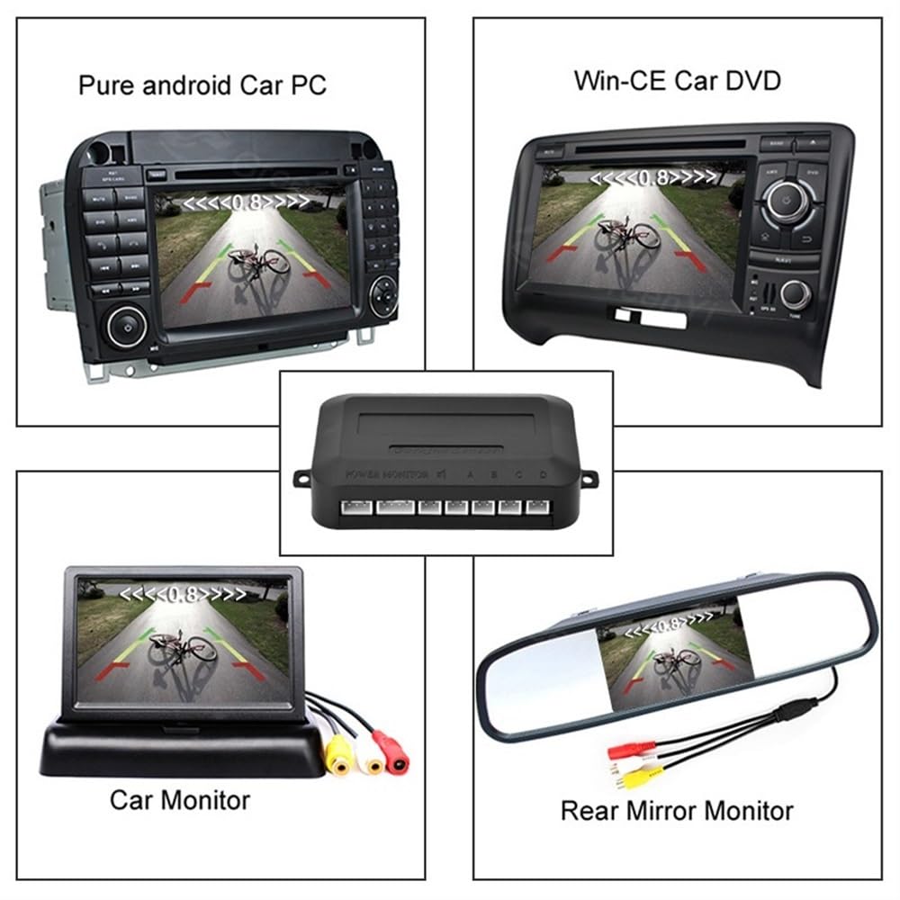 PDC capteur Stationnement Kit capteurs stationnement pour Voiture Moniteur 4,3 Pouces 12V 22mm Universel 4 capteurs Sauvegarde inversée Radar Alerte sonore système de sonde
