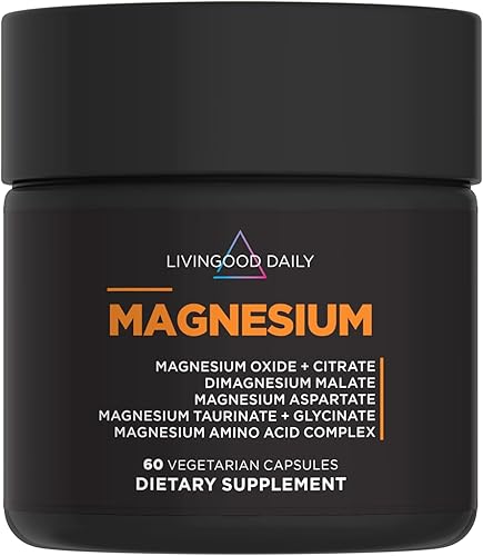 Livingood Daily Suplemento de magnesio con glicinato de magnesio, citrato, malato, óxido, aspartato, complejo de aminoácidos y raíz de achicoria