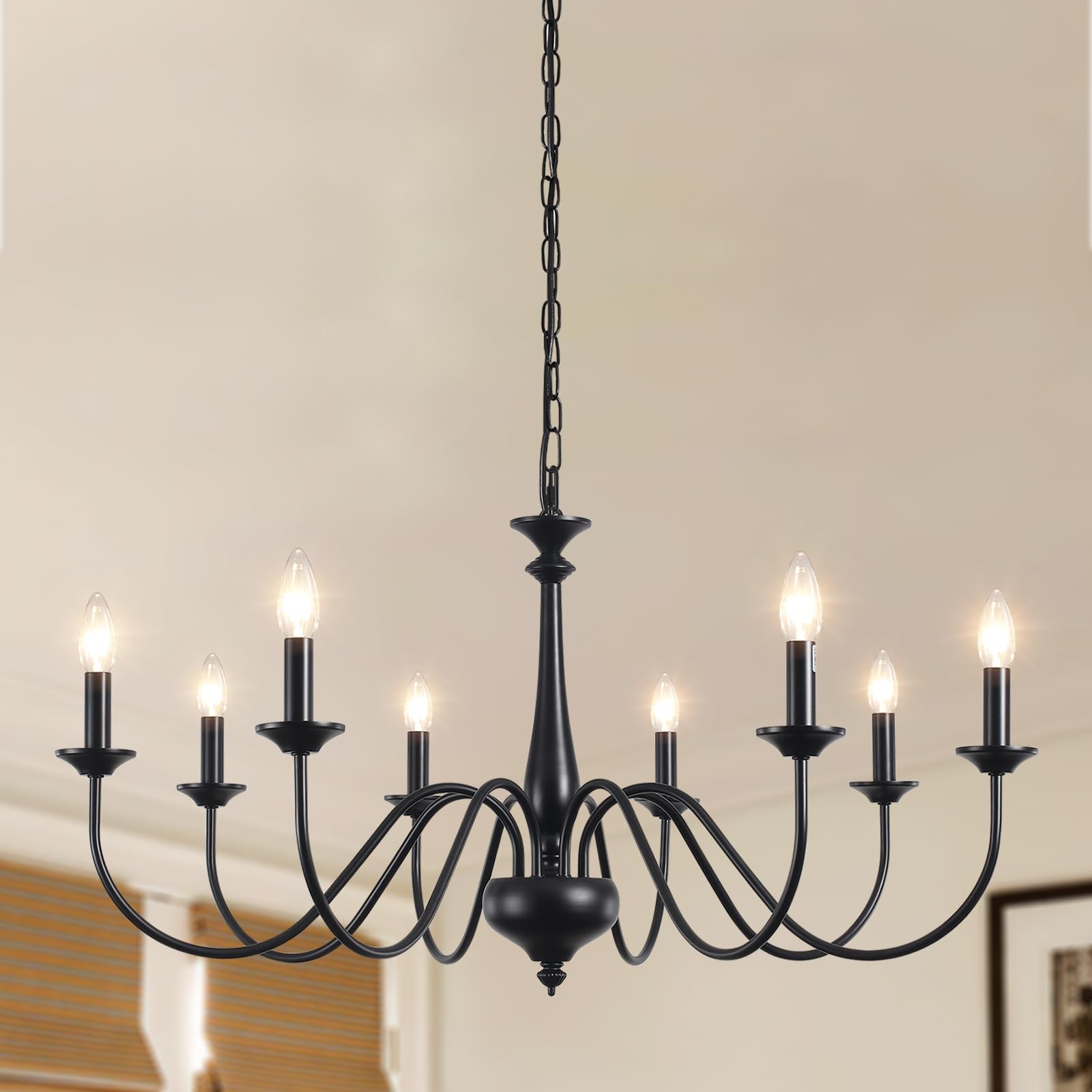Black Chandeliers Ceiling Lights Living Room, 8 Light Black Light Fittings Industrial Pendant Light for Dining Room Kitchen Bedroom Hall, Height Adjustable, E14 Socket