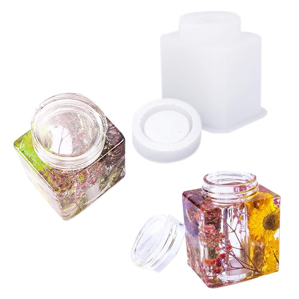WonDerfulC 4 PIECE Epoxy Resin Bottle Molds, Storage Boxes, Pen Holder Resin Silicone Molds, Sealed Bottles with Lids, for DIY Jewelry Resin Craft (Wide cuboid bottle)
