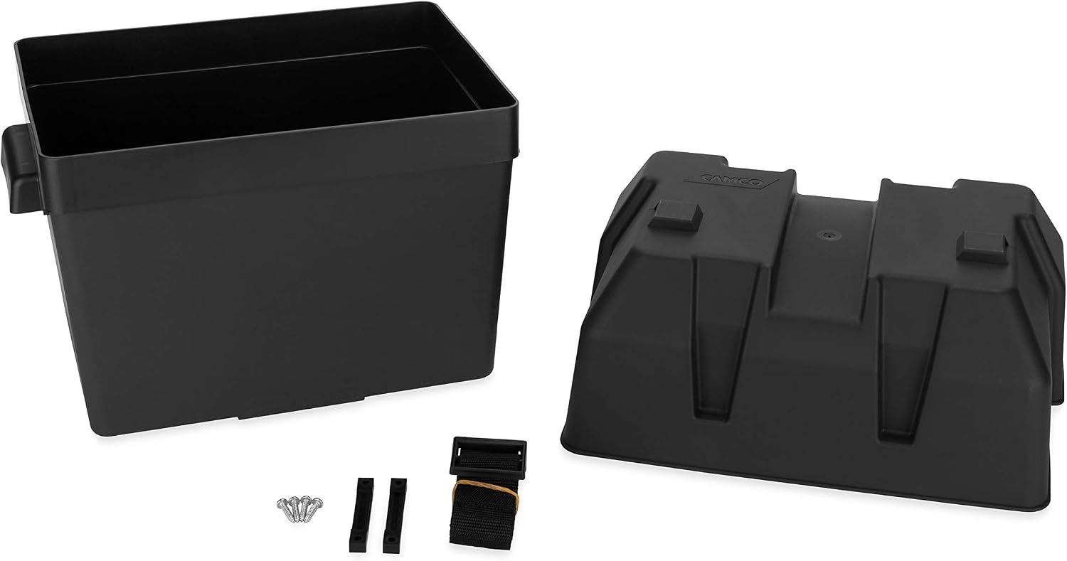 Camco RV/Marine Battery Box | Protects Your RV/Marine Battery from Collisions and Contaminants | Holds (1) 6-Volt Battery, 1-Pack (55391), Black
