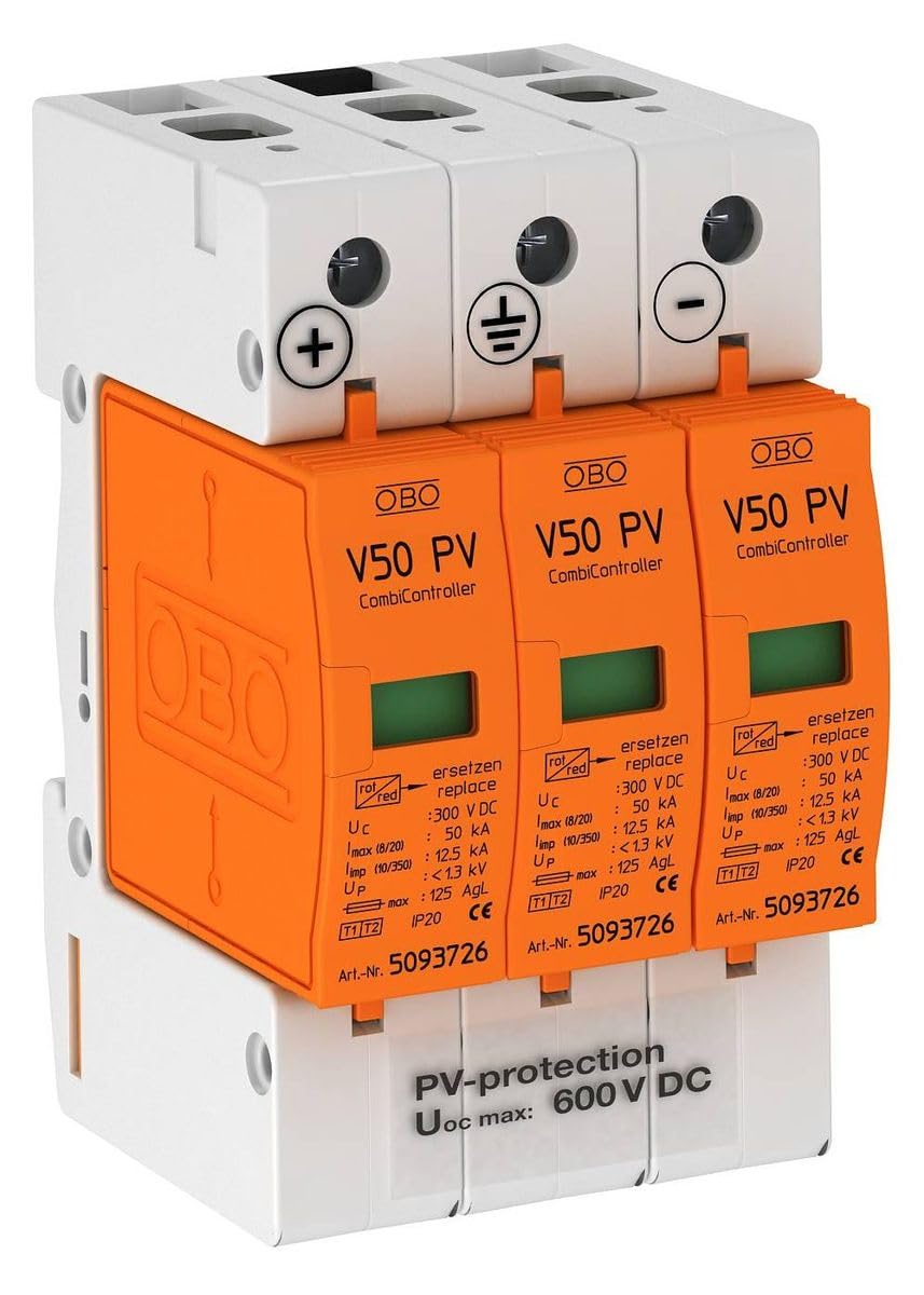 OBO V50-B+C 3-PH600 Descargador fotovoltaico Combinado V50 600V DC 3 Polos para fotovoltaico CombiController (5093623)