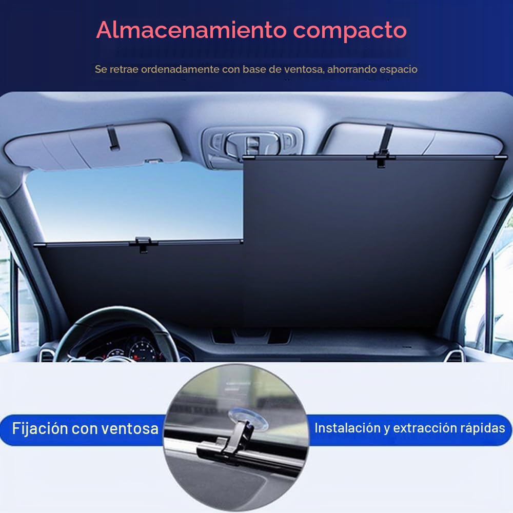 Parasol retráctil automático para Parabrisas, protección UV y contra el Calor, Ajuste Universal para Coches, Camiones y SUV.