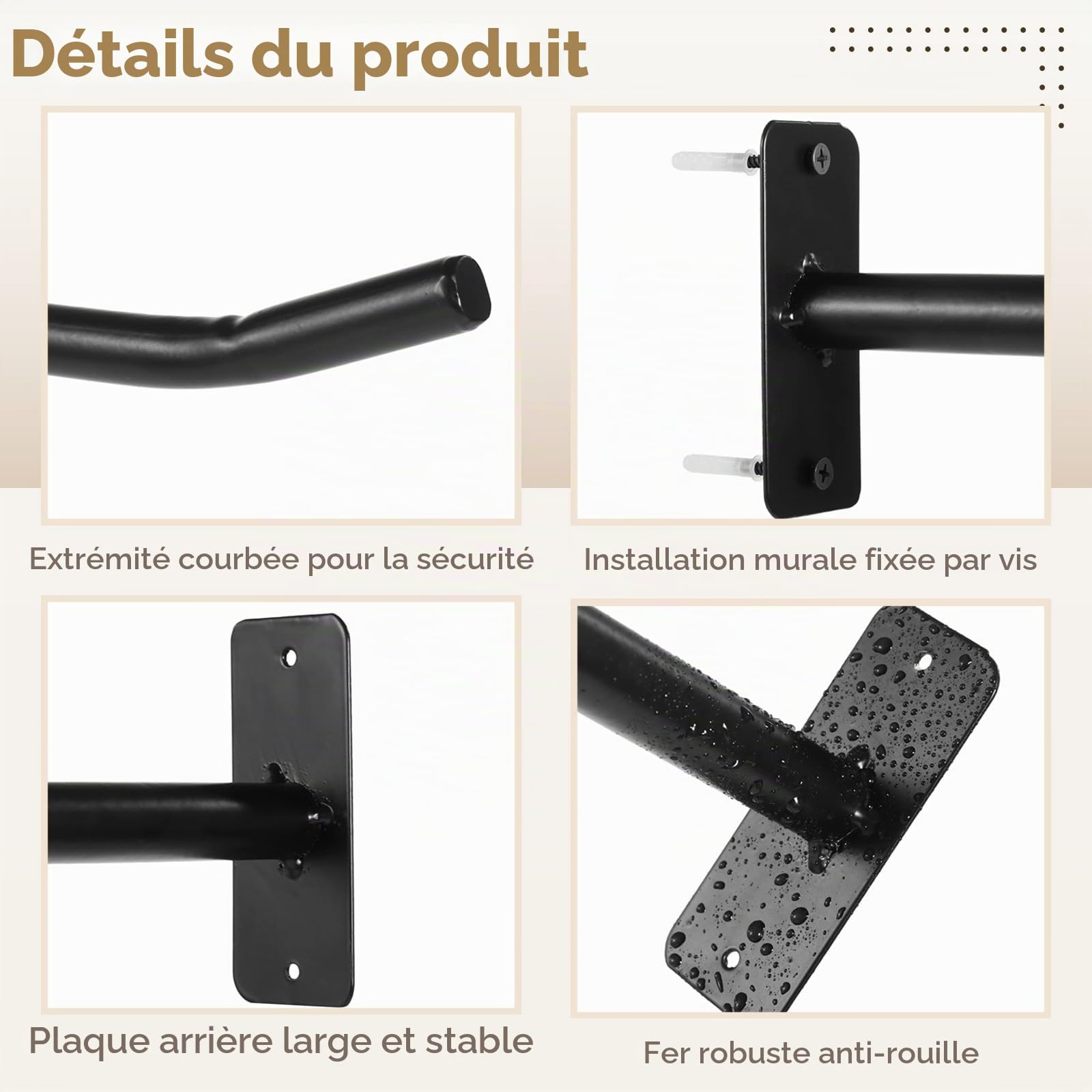 Lot de 2 paires de supports muraux pour ballons de yoga, de gymnastique, de fitness, d'échelle, pour gym, garage, échelle, support mural en métal pour ballons de basket-ball, volley