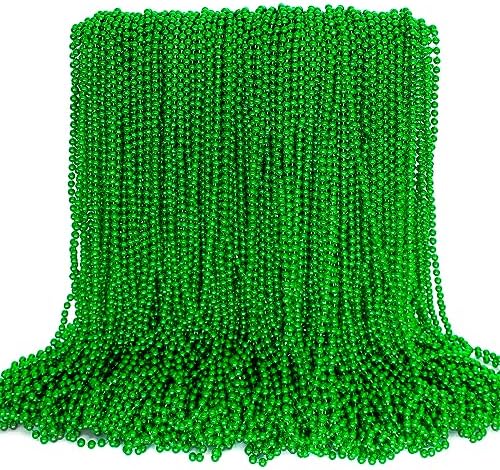 100PCS St Patricks Day Accessories, Green St. Patricks Day Beads Necklace, 33" Round Beads Irish Saint Patricks Necklaces Costume Bulk, Parade Throw Accessories for Wedding Birthday St. Patricks Decor