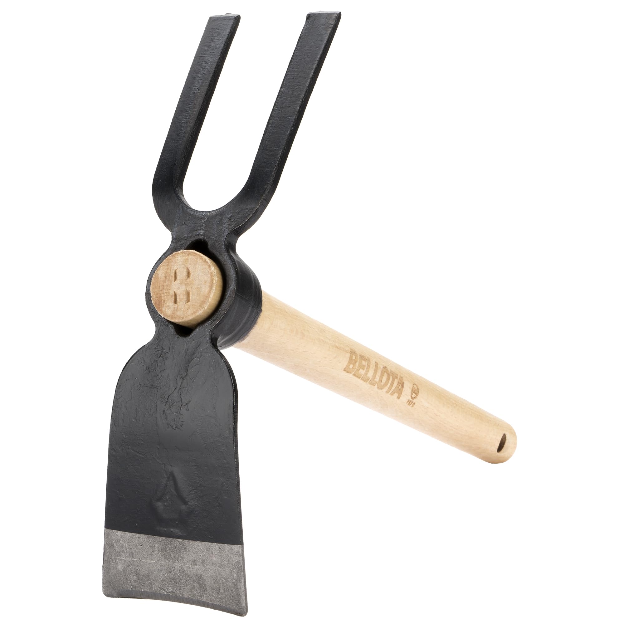 Bellota HOE228AW400AP - Houe forgée avec système anti-rotation - Tête à double usage - Houe et fourche avec manche en bois - Outil de jardin, verger et serre