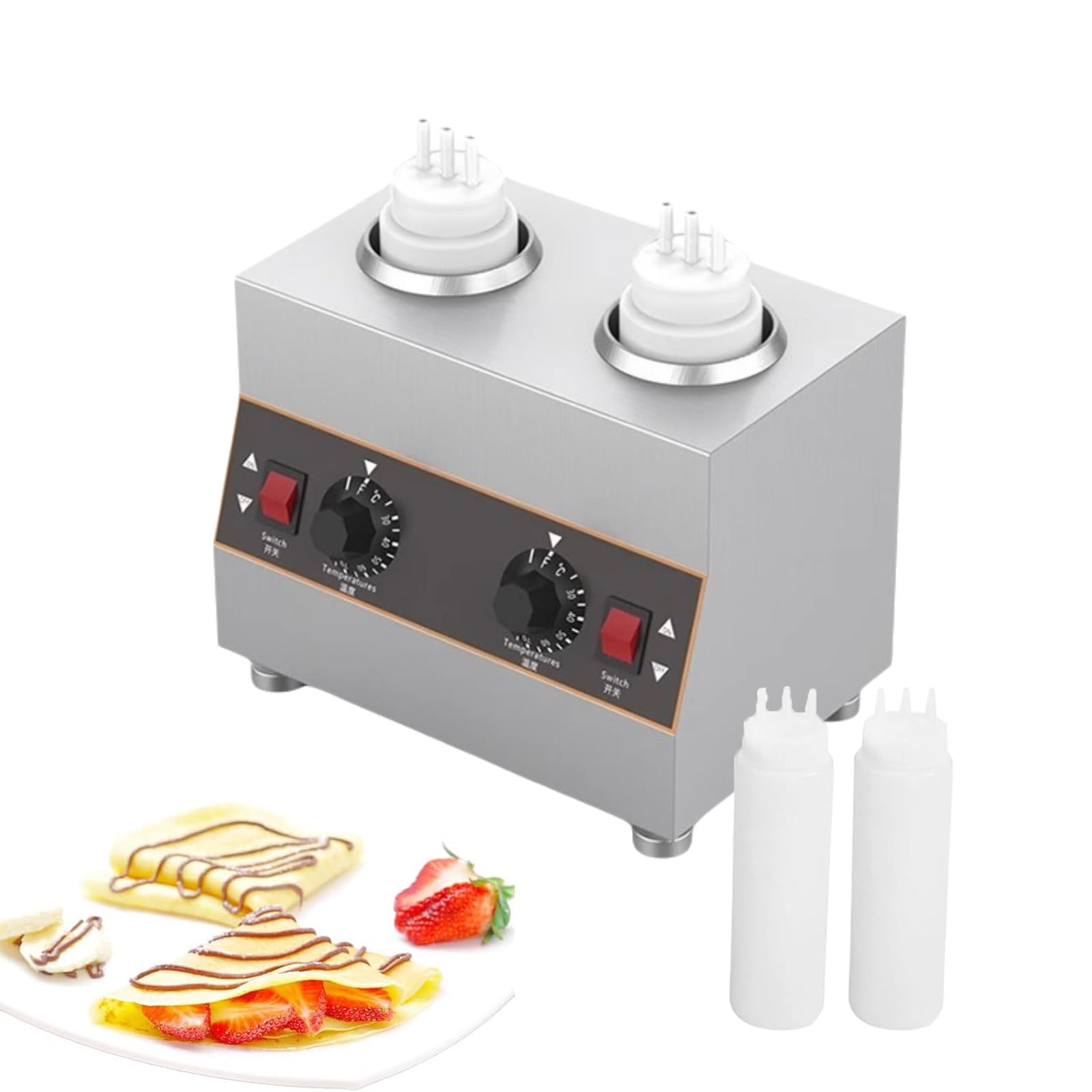 Calentador Comercial De Chocolates, Calentador Eléctrico De Botellas Para Salsa De Chocolate Caliente, Dispensador De Queso Para Nachos, 650-2600ml, Temperatura Ajustable 30-85℃ / 86-185℉ 2grid