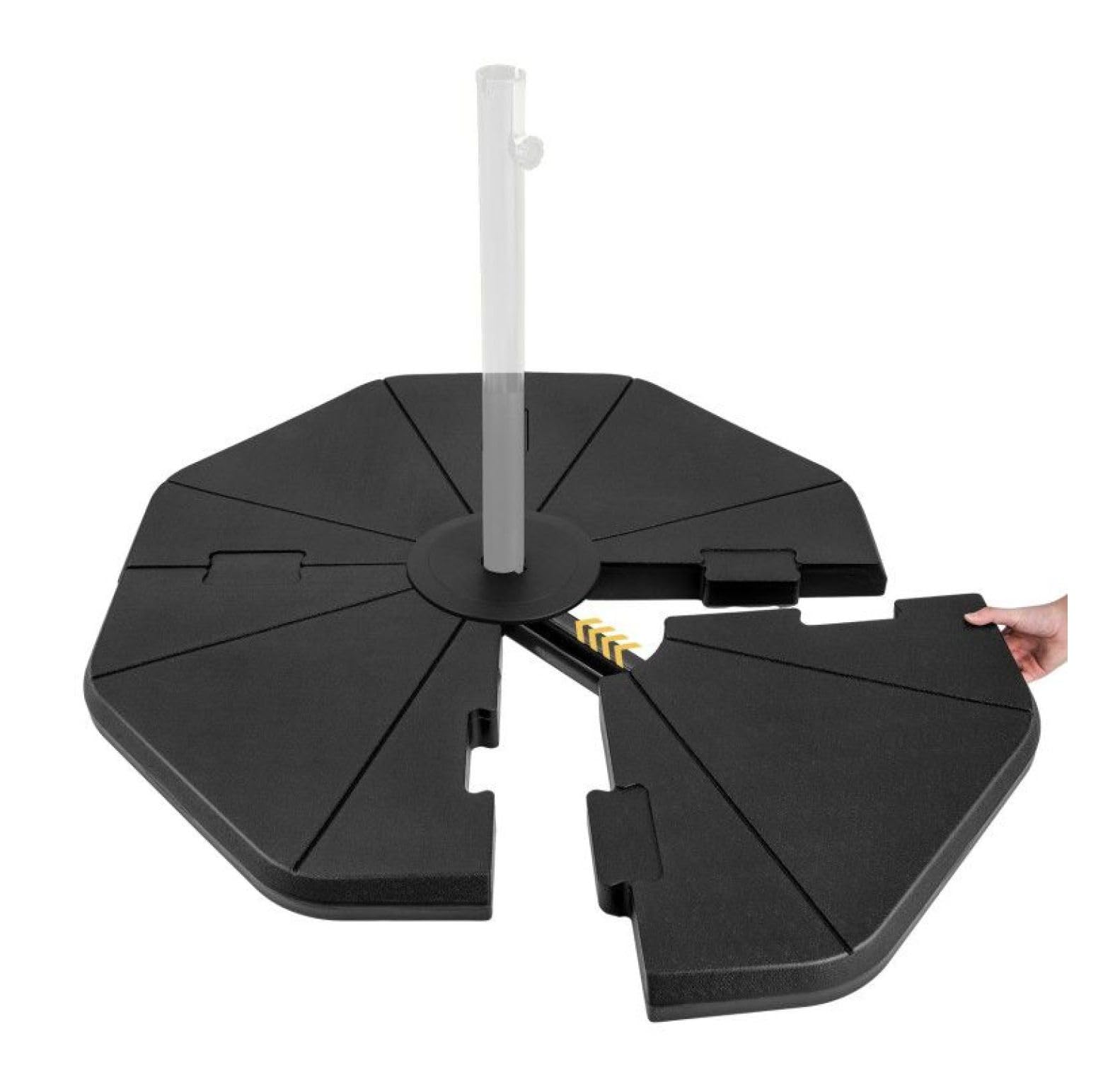 Wypełniany stojak na parasol, 4-częściowy, wytrzymały, na patio, do ogrodu i basenu, czarny, 117 x 109 cm, nośność do 94 kg dla stabilności