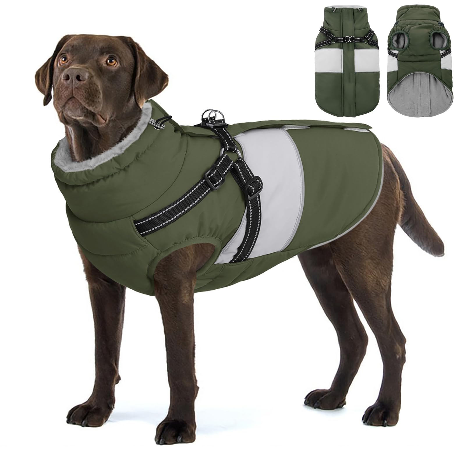 AOFITEE Dog Winter Coat, Dog Coat with Harness Built in, Dogs Jacket for Large Dogs, Reflective Waterproof Pet Puffer Jacket Snowsuit, Warm Fleece Windproof Pet Sweater for Cold Weather, XL โ image 1
