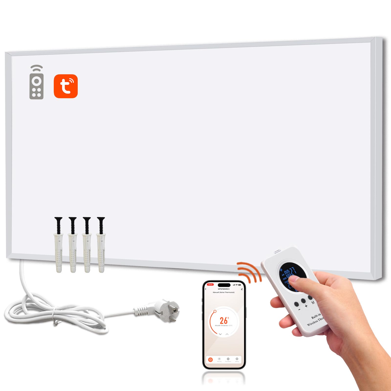 Hocosyme Infrarotheizung 800 Watt mit Smart Steuerung, Energiesparende Infrarot Wandheizung, Elektroheizung mit Uberhitzungsschutz, WLAN App-Steuerung mit Fernbedienung, TÜV.