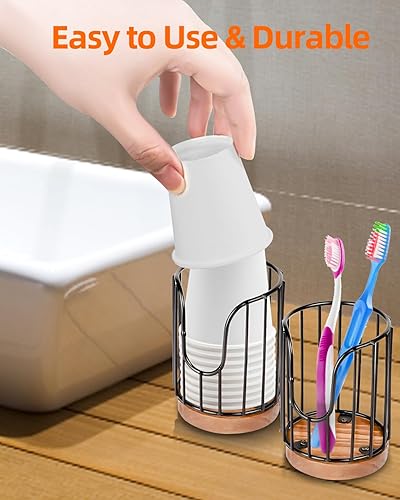 Miniatura 4 de 2 piezas de dispensador de vasos de baño estilo rural, pequeño portavasos desechable de papel, estante de almacenamiento para vasos desechables de