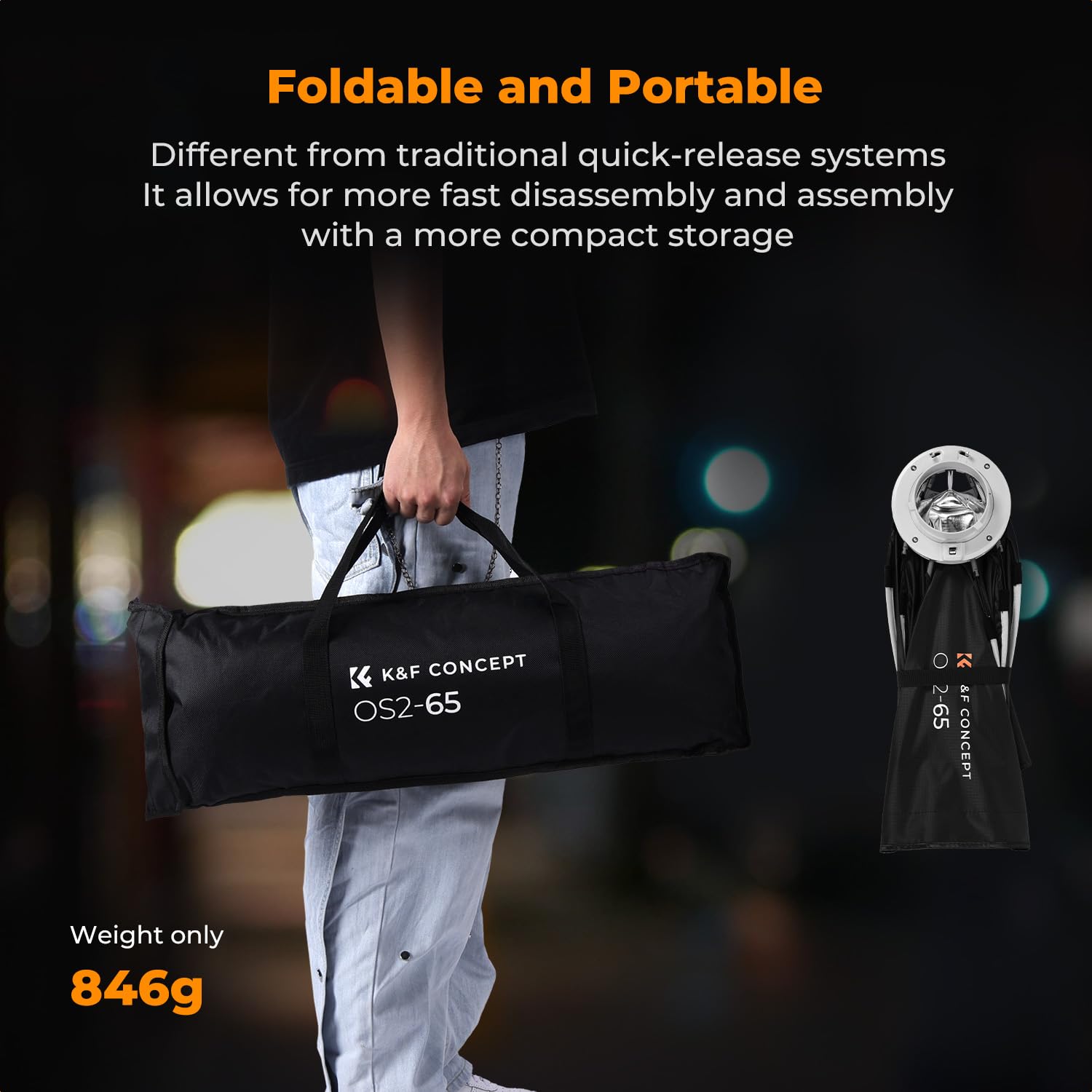 K&F CONCEPT Softbox Octogonal 65cm Démontage Rapide Bowens | Grille nid d'abeille, diffuseur, sac transport, parapluie pour COB, studio photo vidéo, LK05