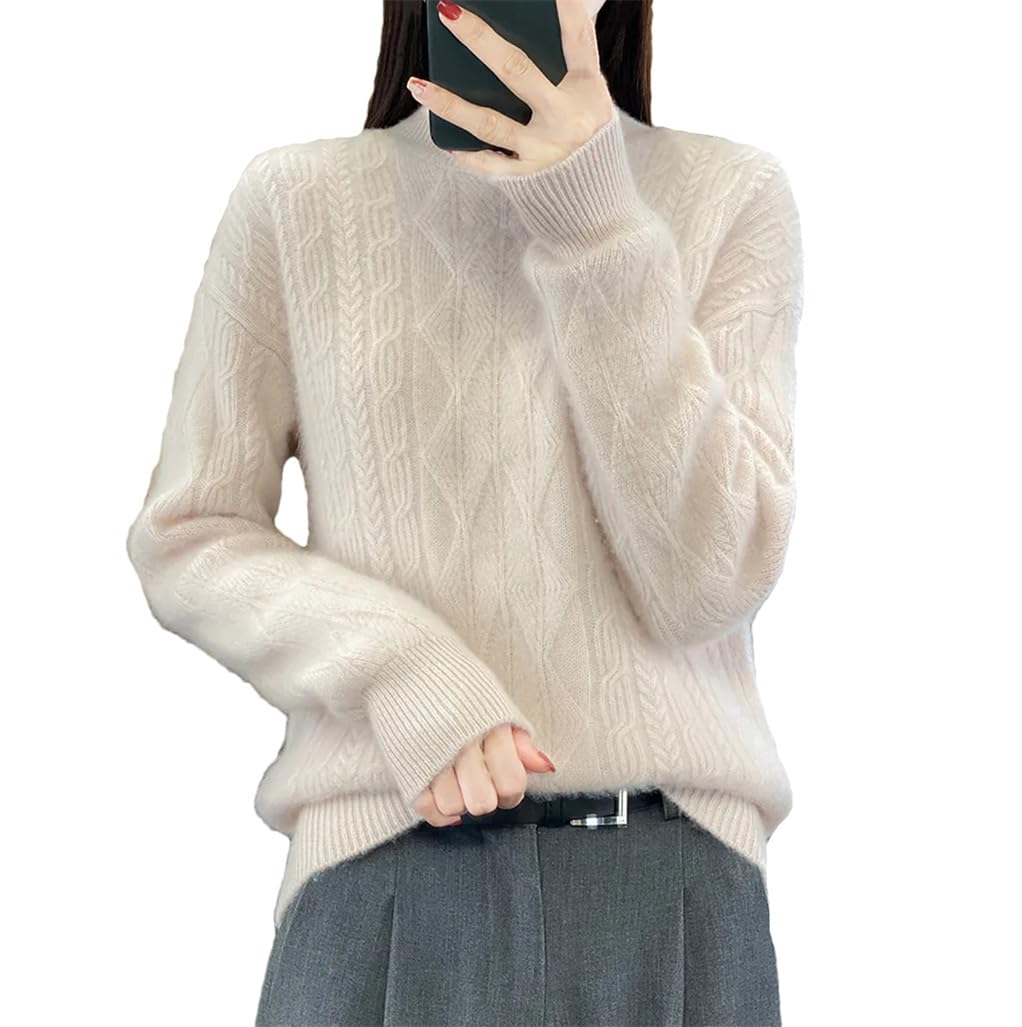 Dninmim Suéter de cachemira de cuello alto para mujer, suéter grueso jacquard suelto, suave y acogedor