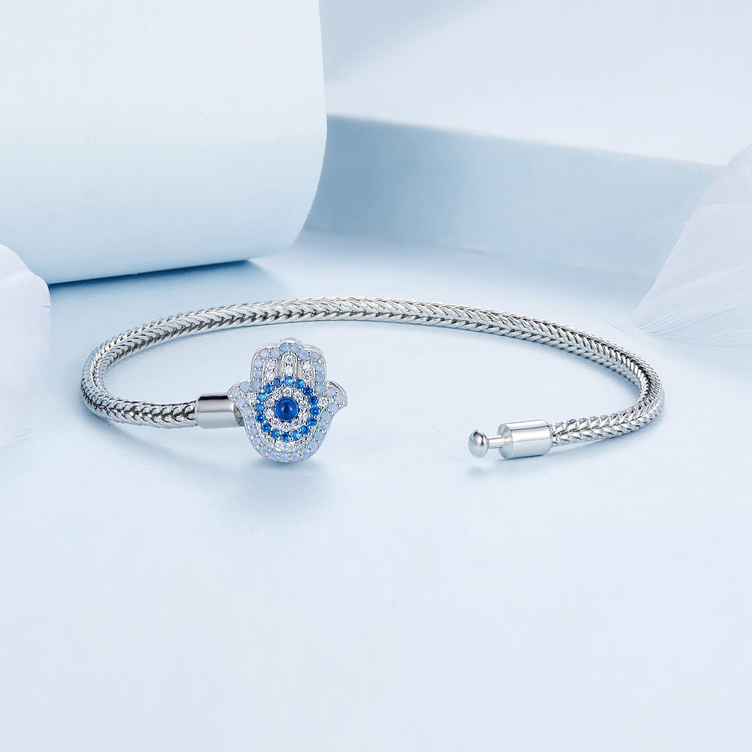 NewL Pulsera con dije de ojo turco para la suerte con colgante de plata de la mano de Fátima