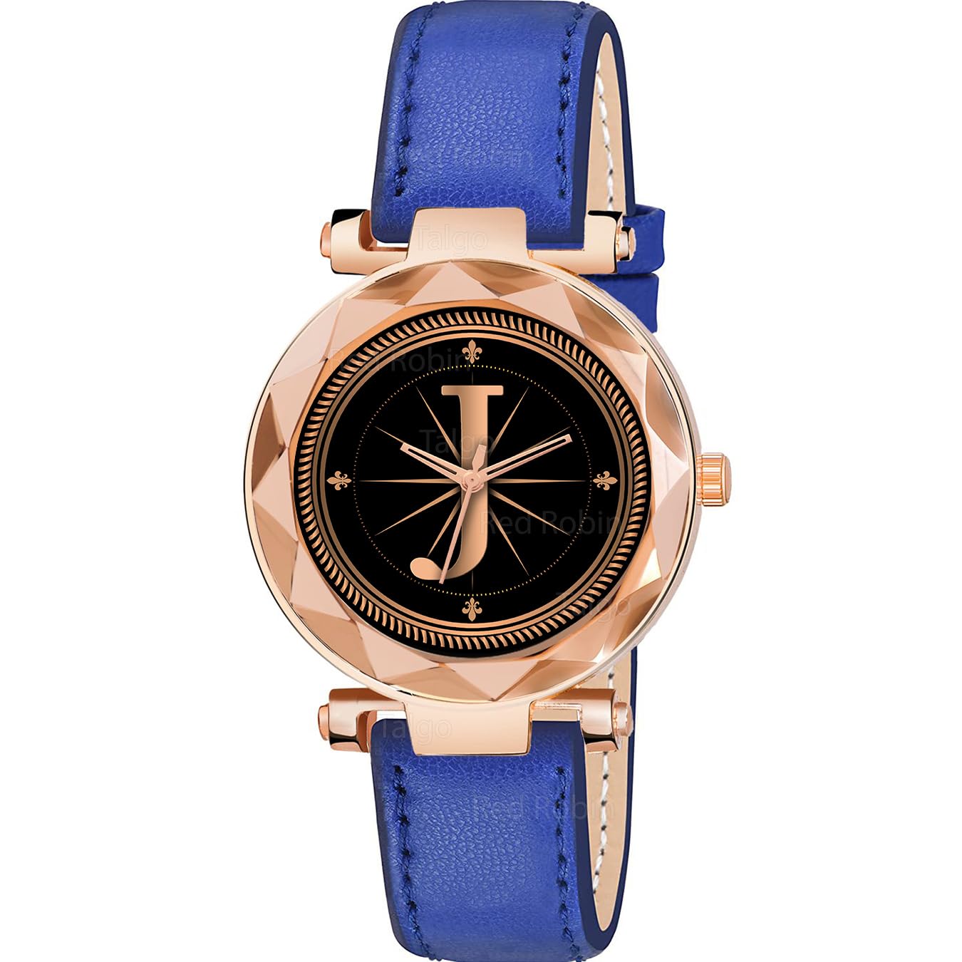 Sky Mart Analog Round Black Dial Alphabet J Design Stylish Blue Leather Strap Classic Design Fancy Wrist Watch for Women and Girls, Pack of 1 – Alpha-J-GEN-RG-BLU-L