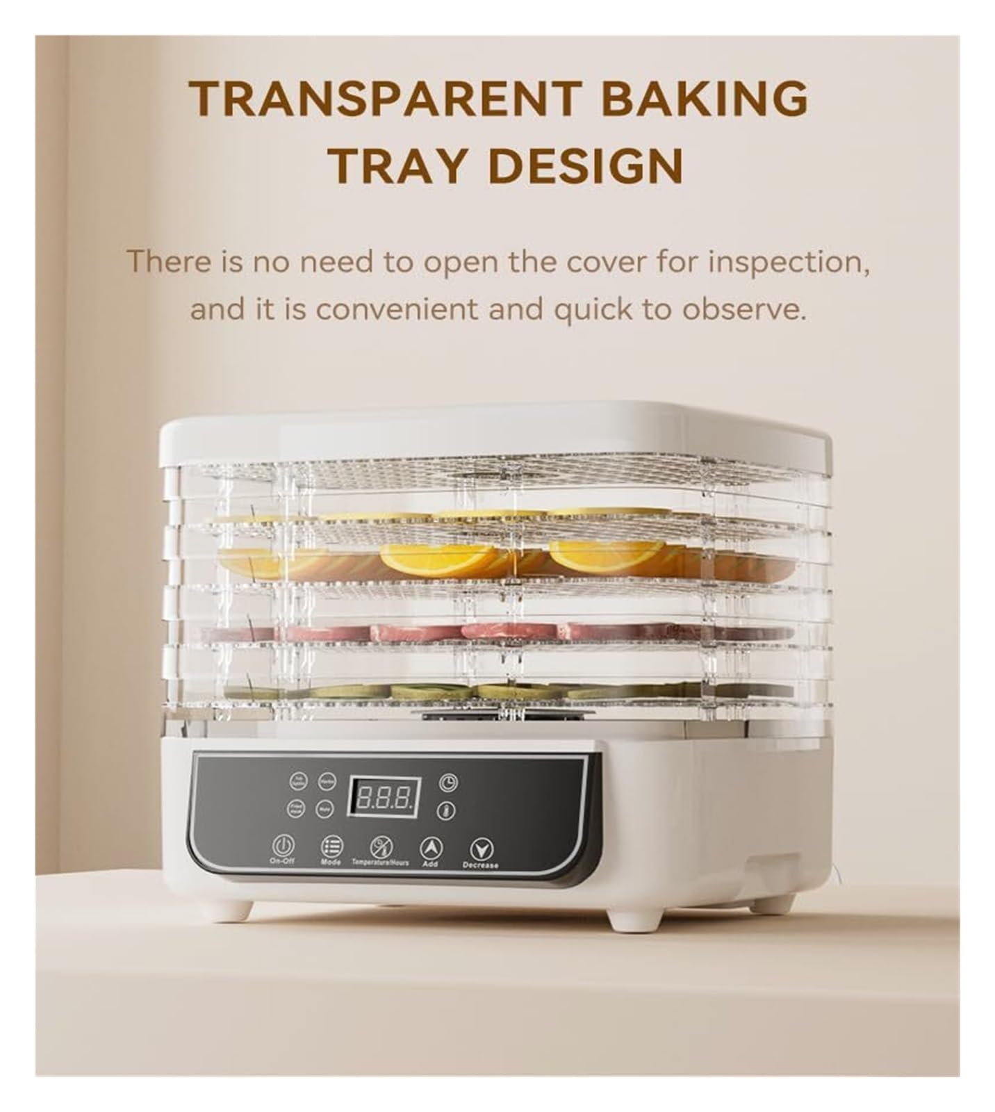 Máquina deshidratadora de alimentos con flujo de aire de 360°, temporizador y control de temperatura, prepara refrigerios caseros saludables for cecina, frutas y verduras.