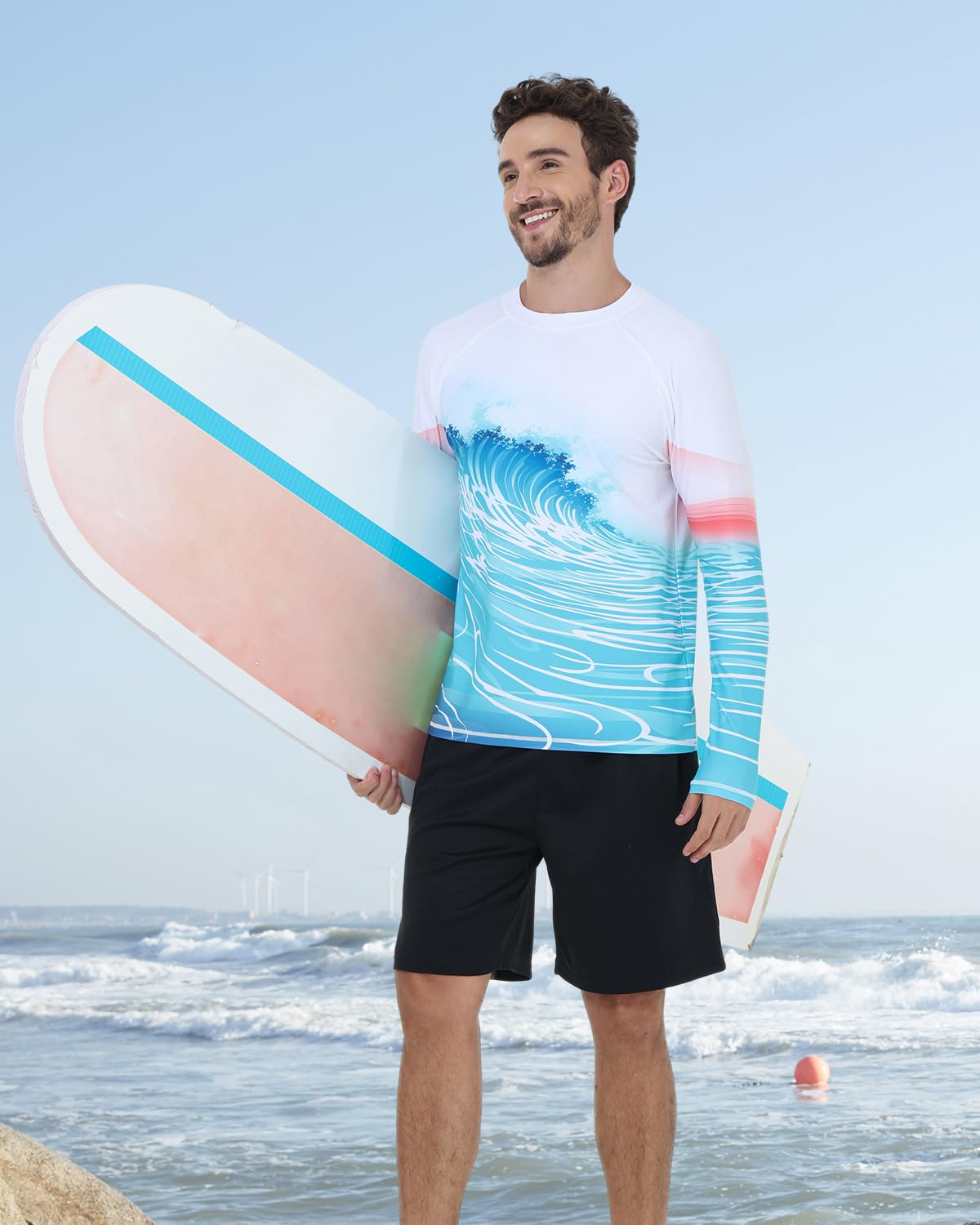 VAYAGER Camisetas de baño para Hombre UPF 50+ Rash Guard Manga Larga Protección UV Pesca